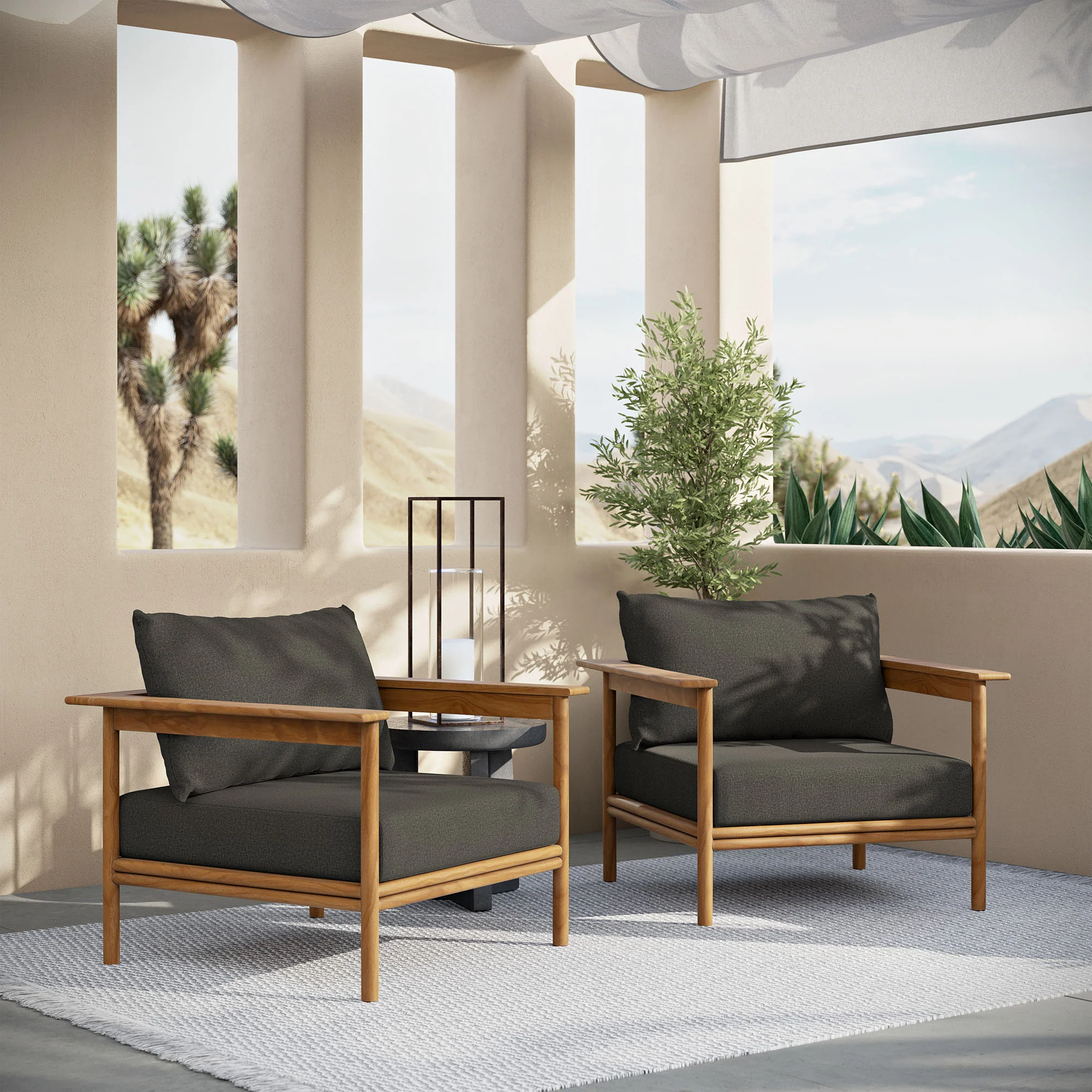 Wren Outdoor Patio Teak Wood Armchair Set of 2 by Modway - Image 5