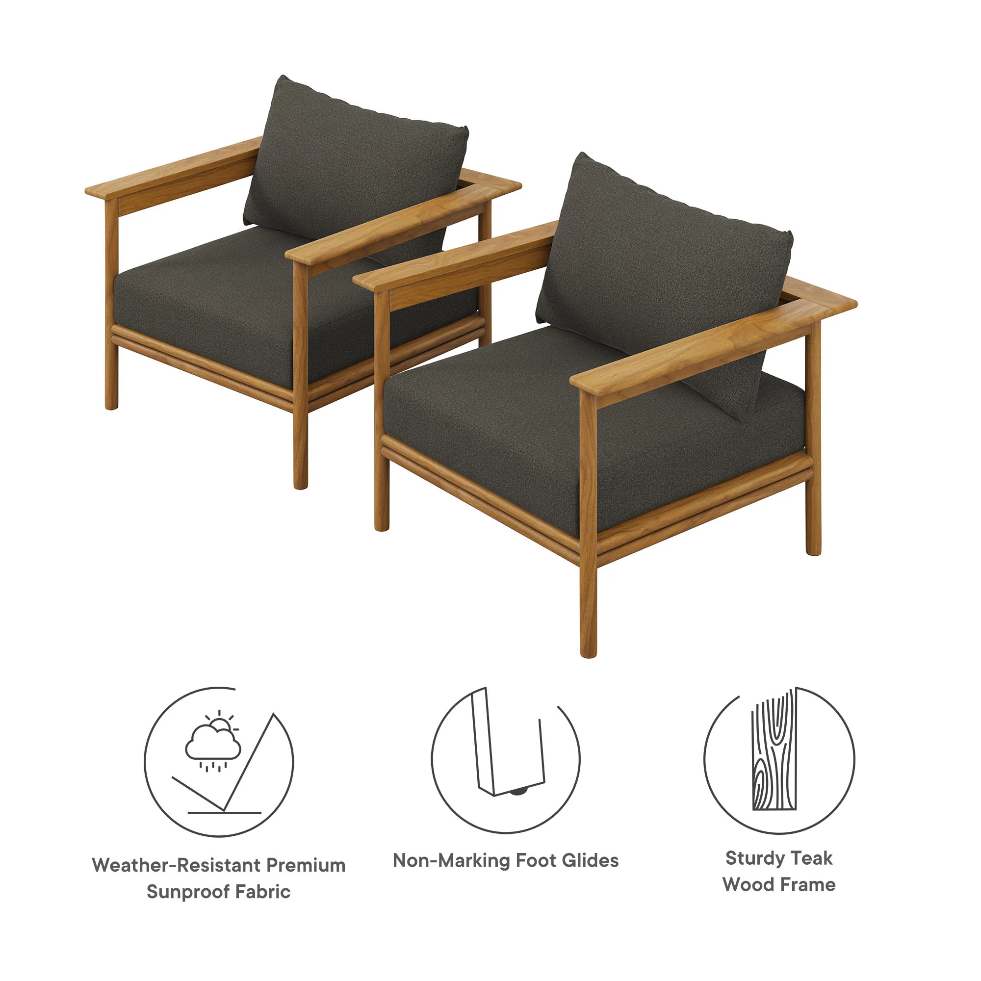 Wren Outdoor Patio Teak Wood Armchair Set of 2 by Modway - Image 6