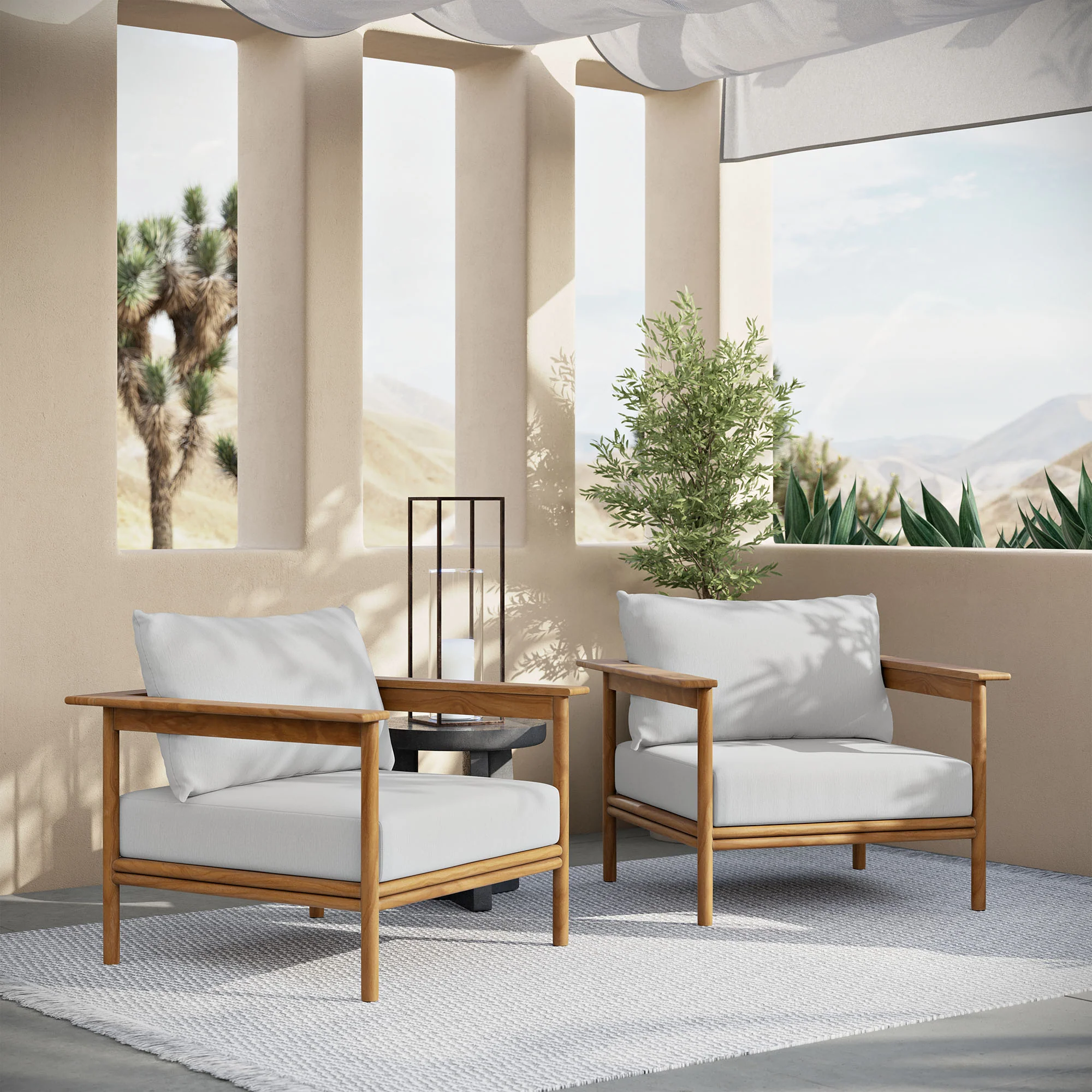 Wren Outdoor Patio Teak Wood Armchair Set of 2 by Modway - Image 8