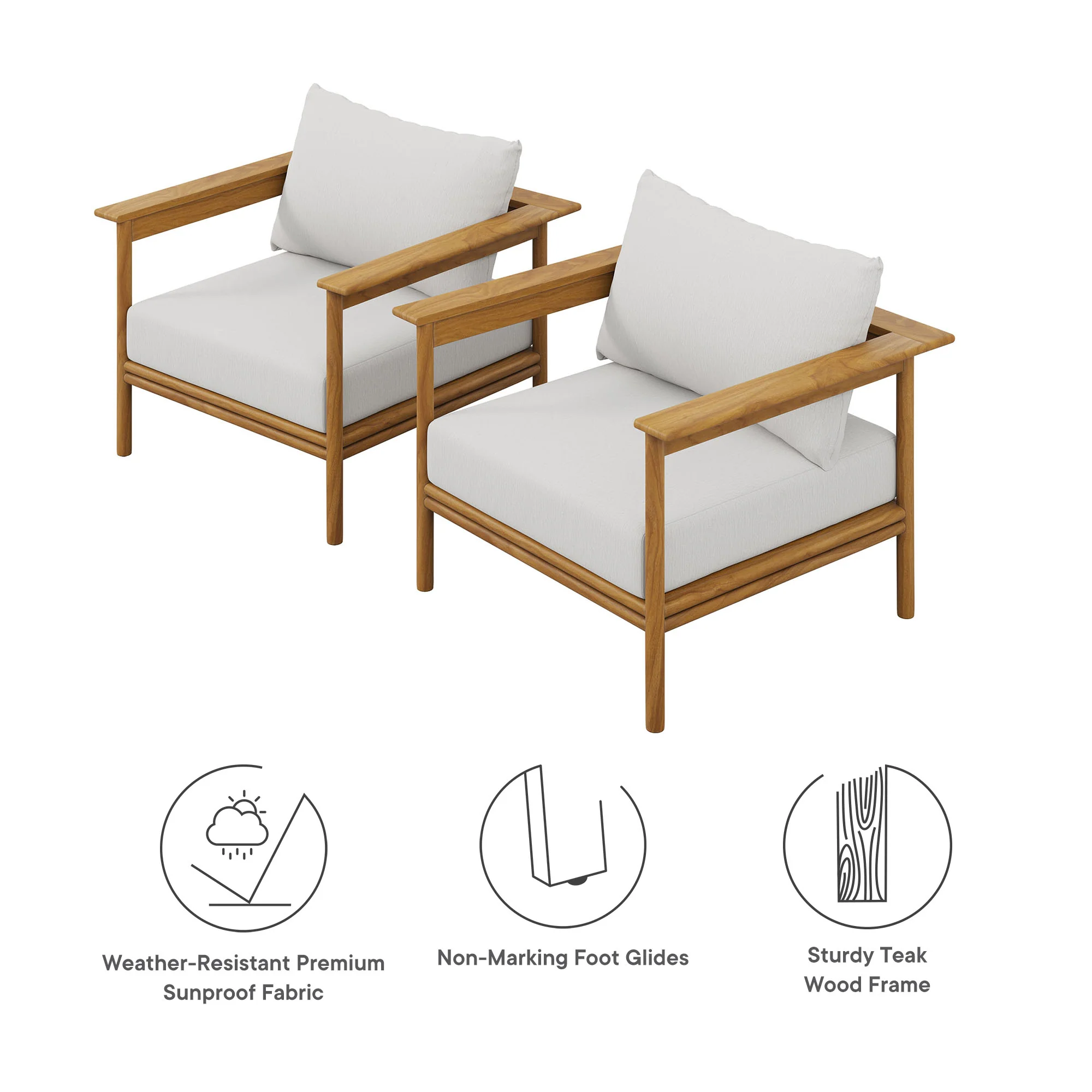 Wren Outdoor Patio Teak Wood Armchair Set of 2 by Modway - Image 9