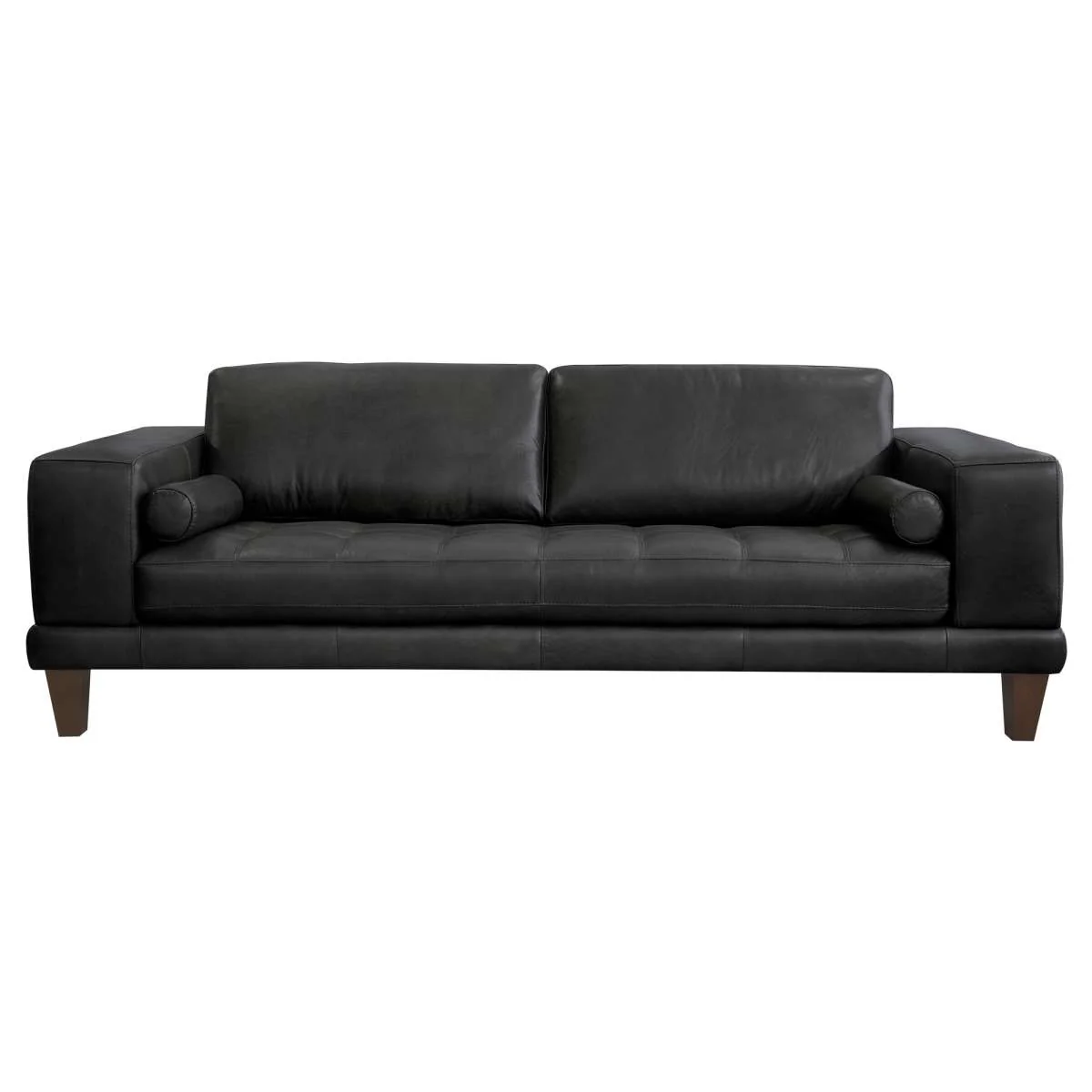 Wynne Contemporary Sofa in Genuine Black Leather with Brown Wood Legs By Armen Living - Image 2