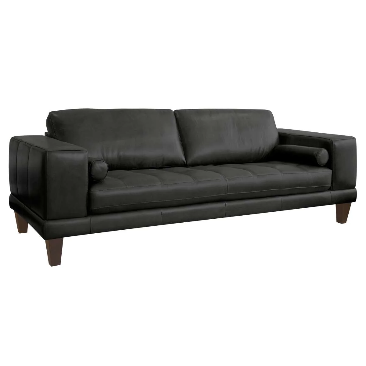 Wynne Contemporary Sofa in Genuine Black Leather with Brown Wood Legs By Armen Living - Image 3