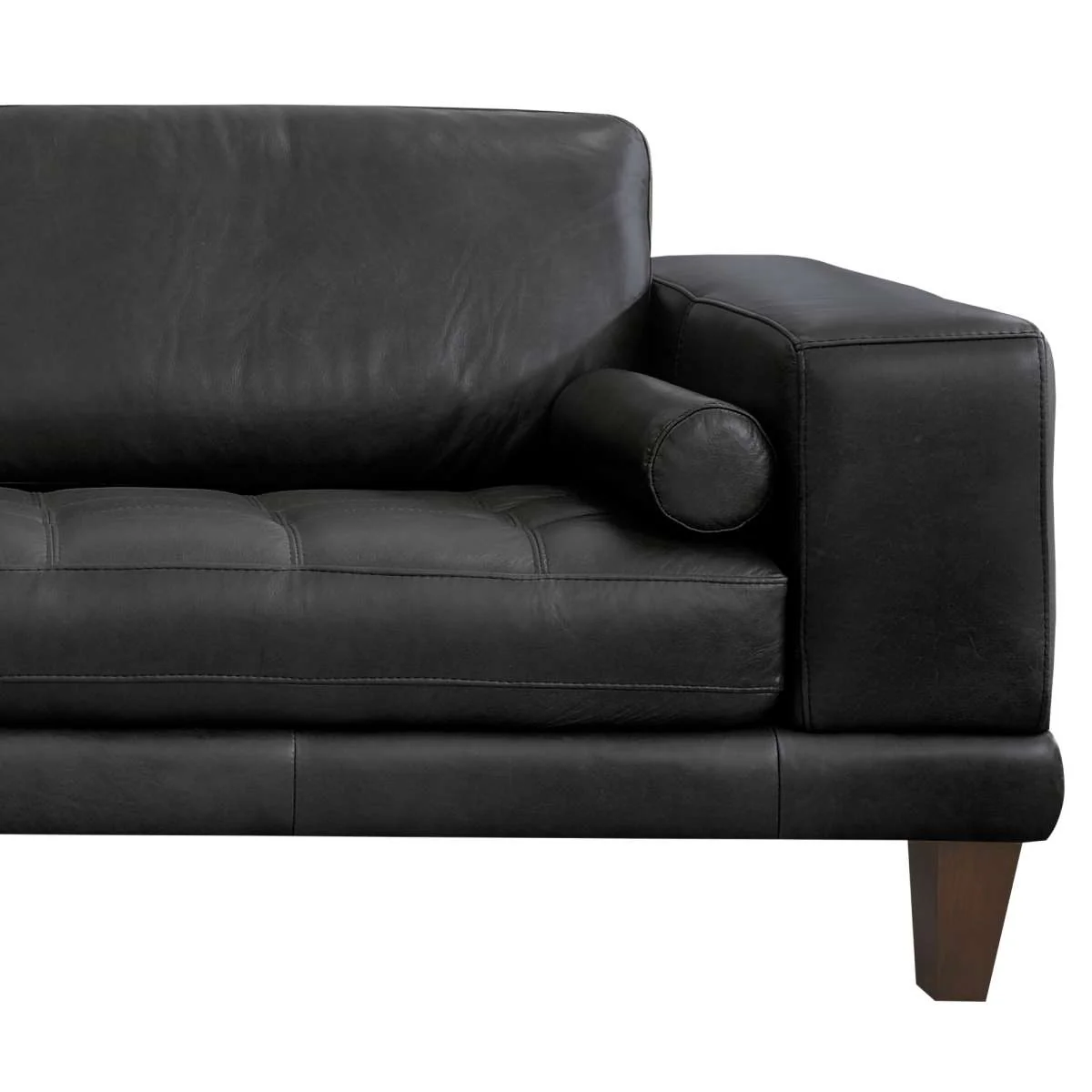 Wynne Contemporary Sofa in Genuine Black Leather with Brown Wood Legs By Armen Living - Image 4
