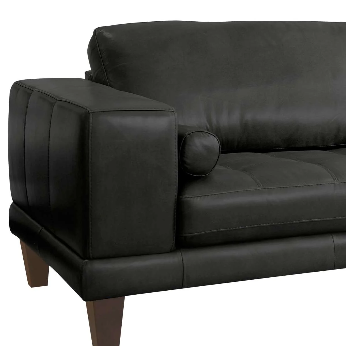 Wynne Contemporary Sofa in Genuine Black Leather with Brown Wood Legs By Armen Living - Image 5