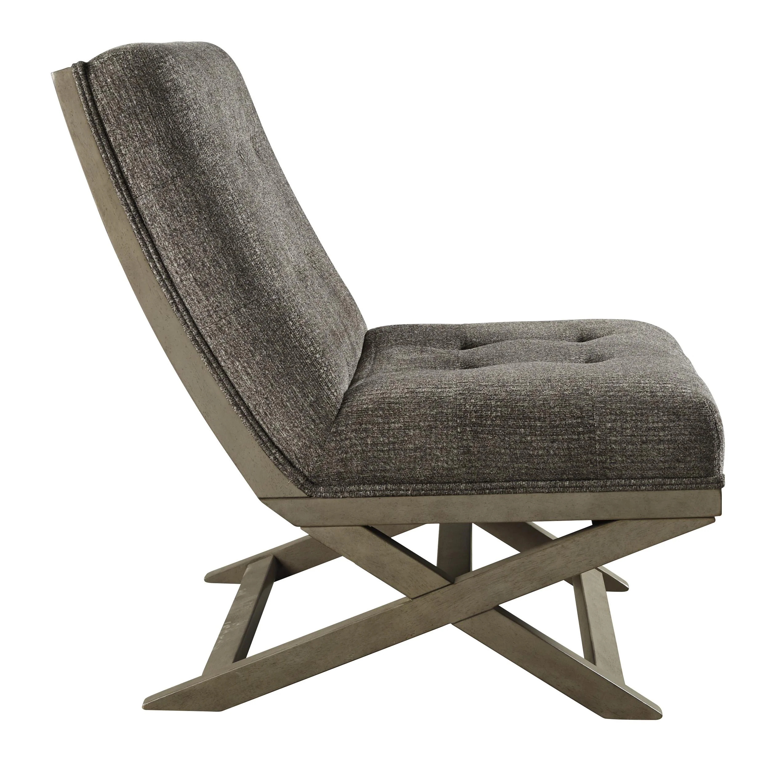 X Frame Base Wooden Accent Chair With Padded Seat And Back, Brown And Gray By Benzara - Image 3