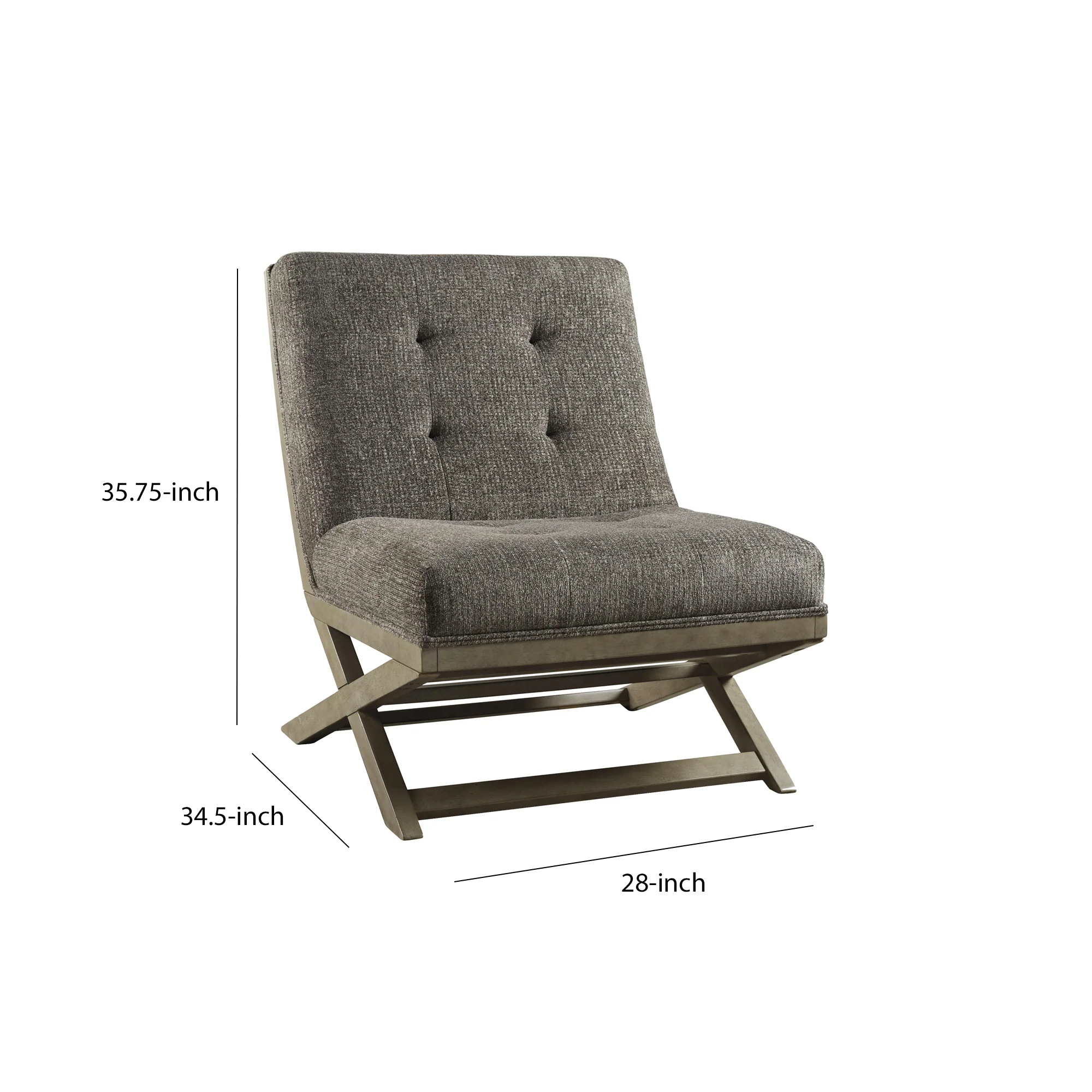 X Frame Base Wooden Accent Chair With Padded Seat And Back, Brown And Gray By Benzara - Image 5