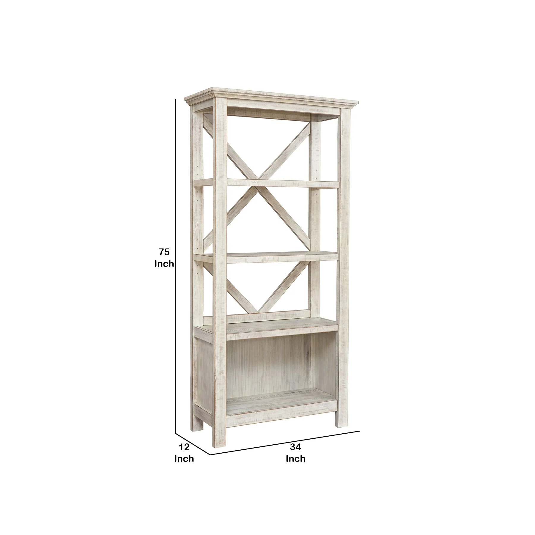 X Shape Back Bookcase With 3 Open Shelves And 1 Open Compartment, White By Benzara - Image 2