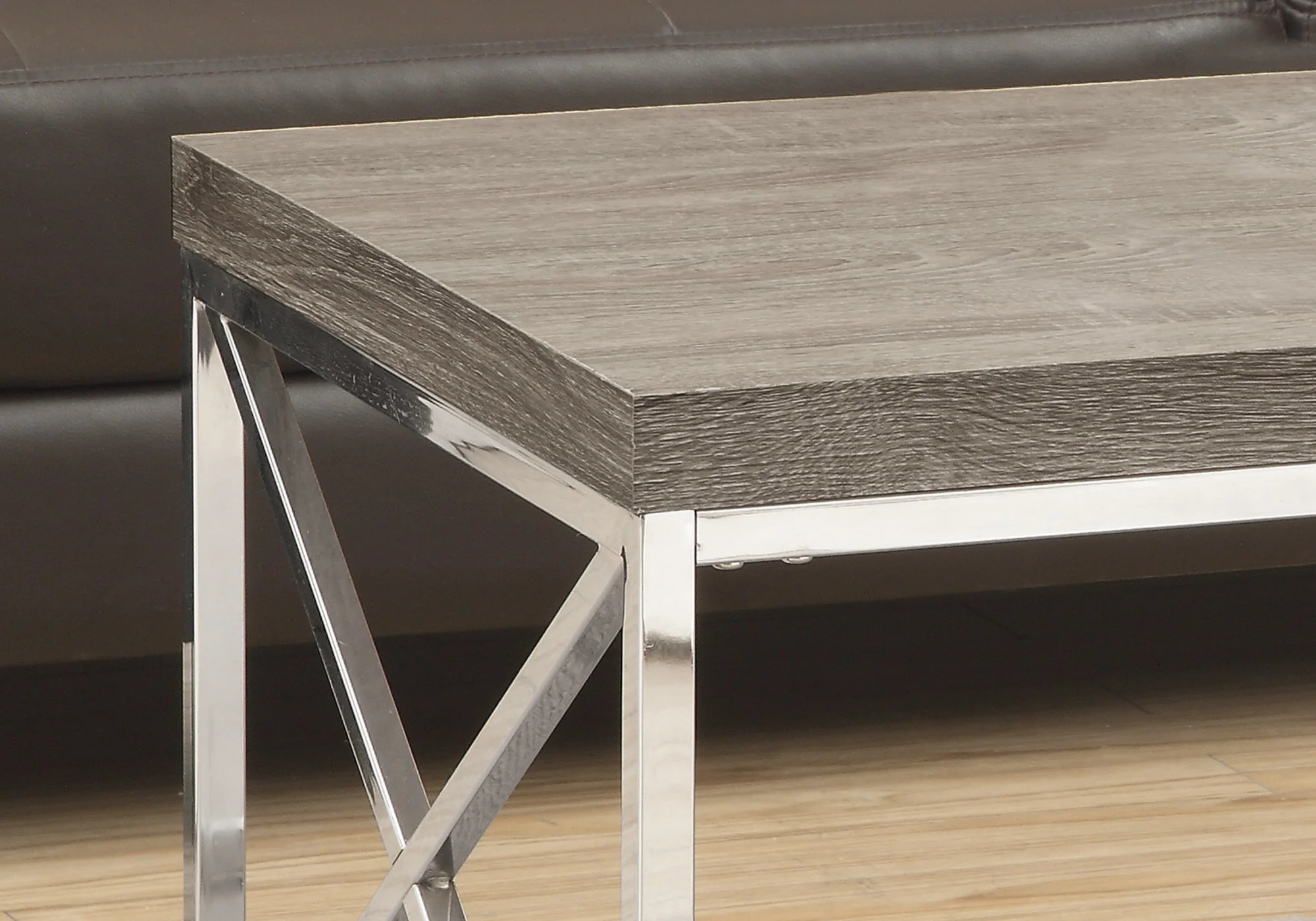 X Trestle Dark Taupe and Chrome Coffee Table By Homeroots - Image 3