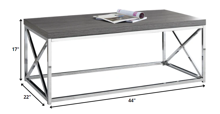 X Trestle Gray and Chrome Coffee Table By Homeroots - Image 2