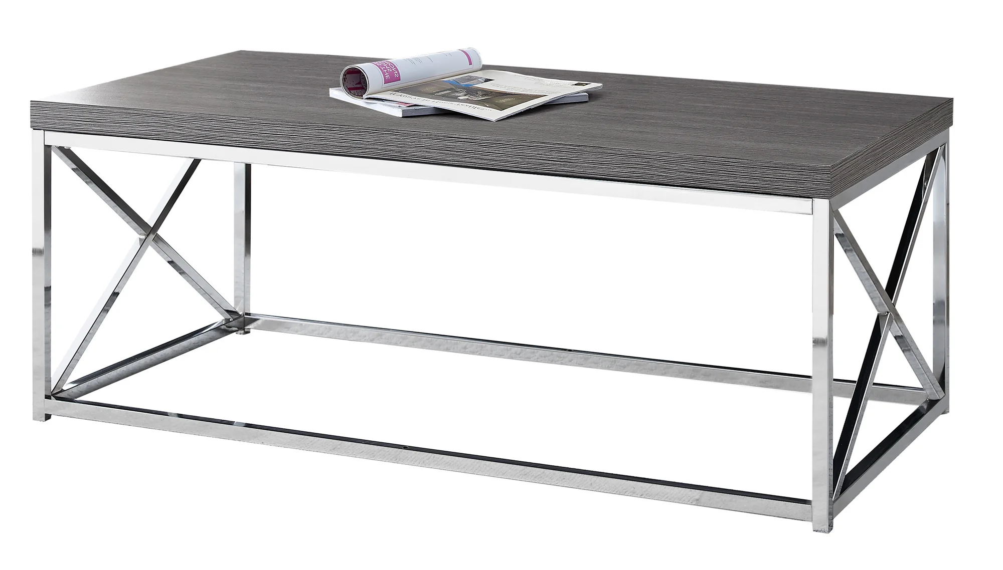 X Trestle Gray and Chrome Coffee Table By Homeroots - Image 3