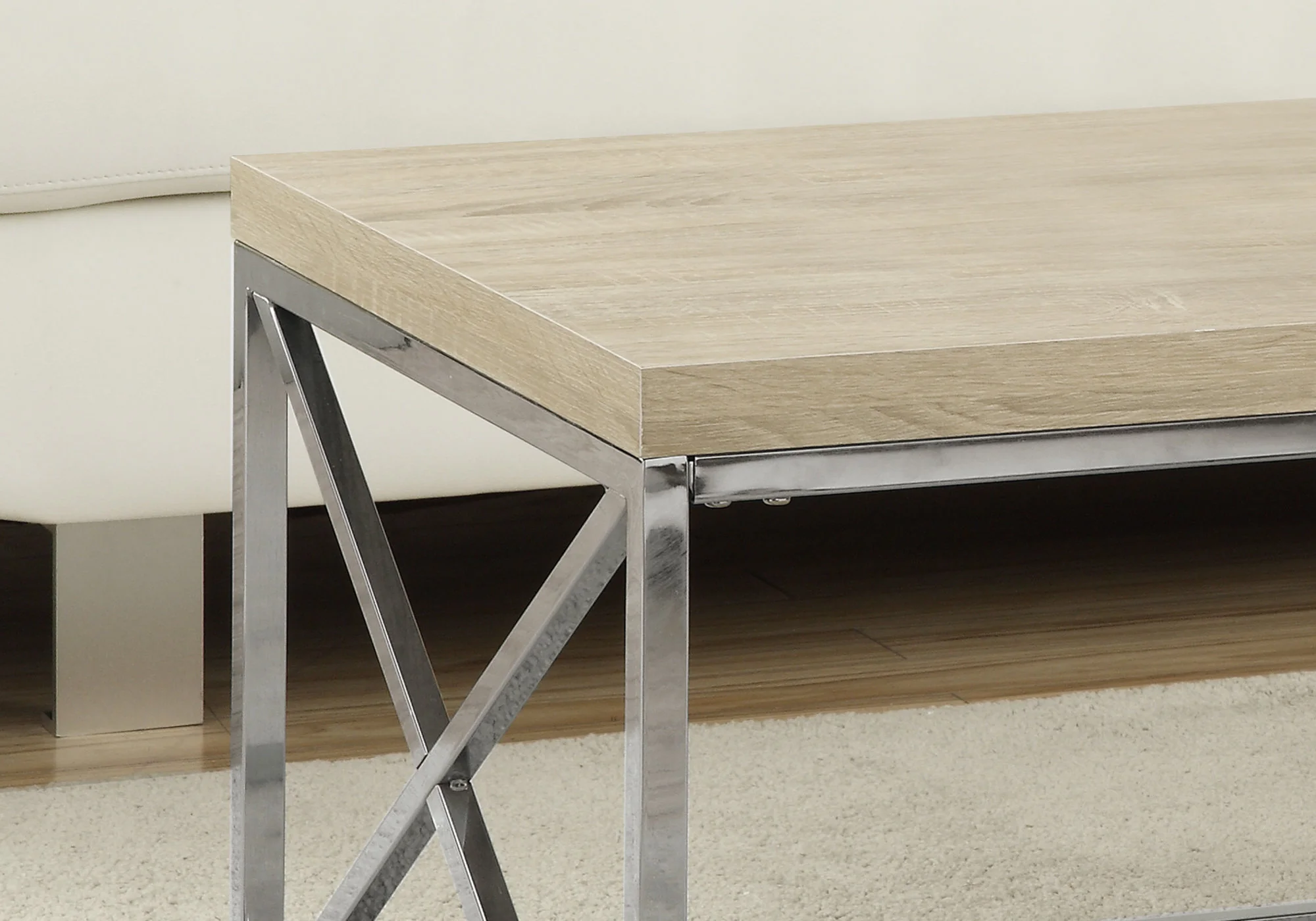 X Trestle Light Natural and Chrome Coffee Table By Homeroots - Image 3