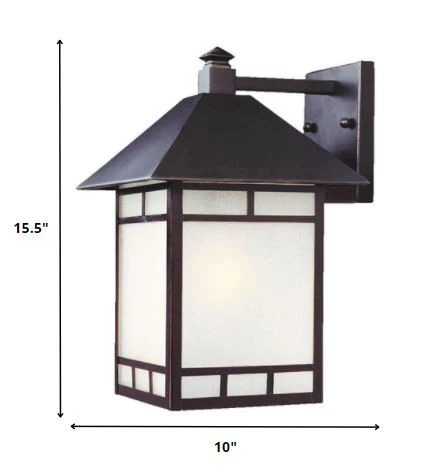 XL Antique Bronze Frosted Glass Lantern Wall Light By Homeroots - Image 2