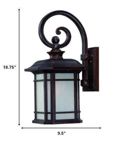 XL Antique Bronze Frosted Linen Glass Lantern Wall Light By Homeroots - Image 2