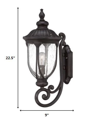 XL Black Cast Aluminum Glass Lantern Wall Light By Homeroots - Image 2
