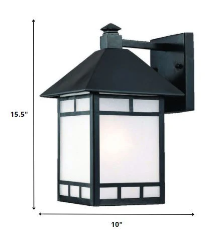 XL Matte Black Frosted Glass Lantern Wall Light By Homeroots - Image 2