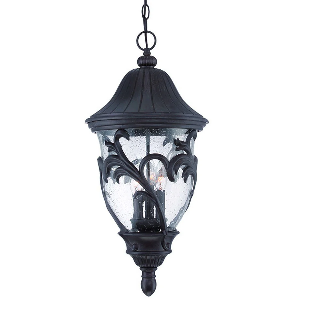 XL Three Light Matte Black Leaf Detail Hanging Light By Homeroots - Image 2