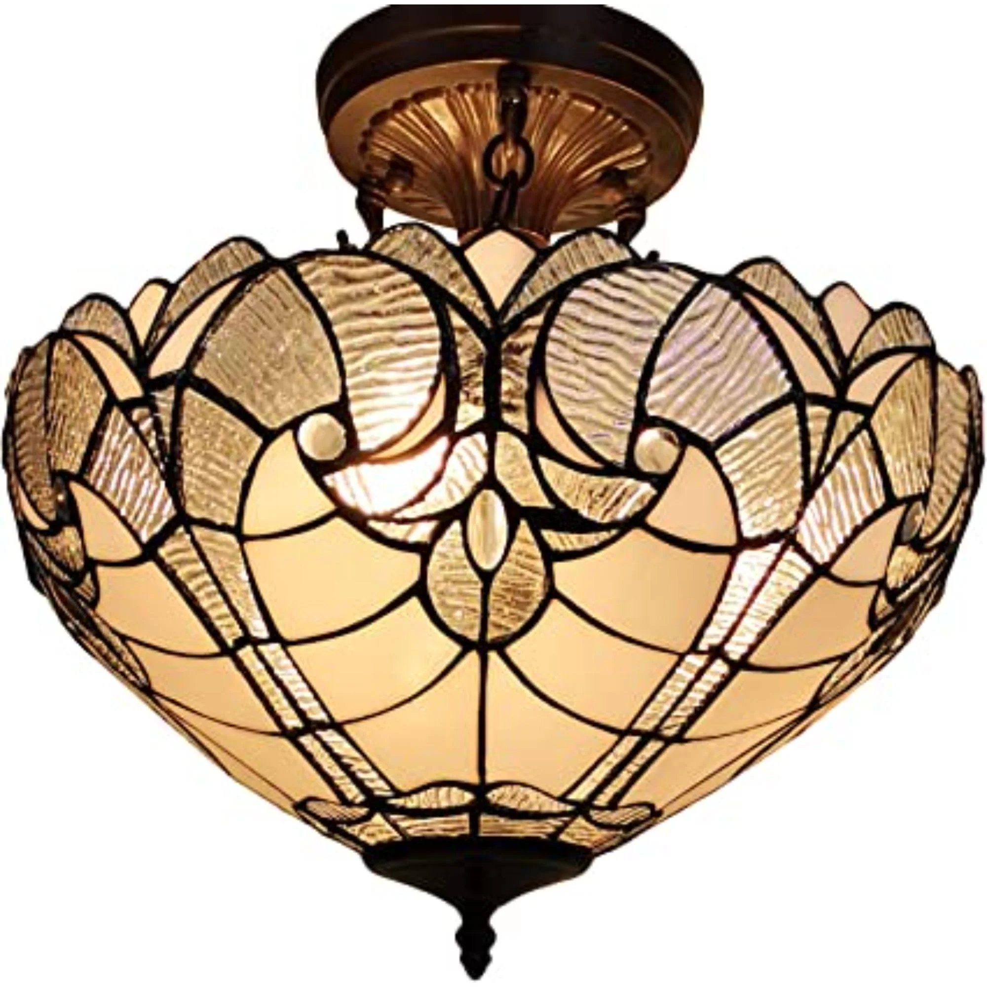 Yellow and Brown Two Light Tiffany Style Semi Flush Dimmable Ceiling Light By Homeroots - Image 3