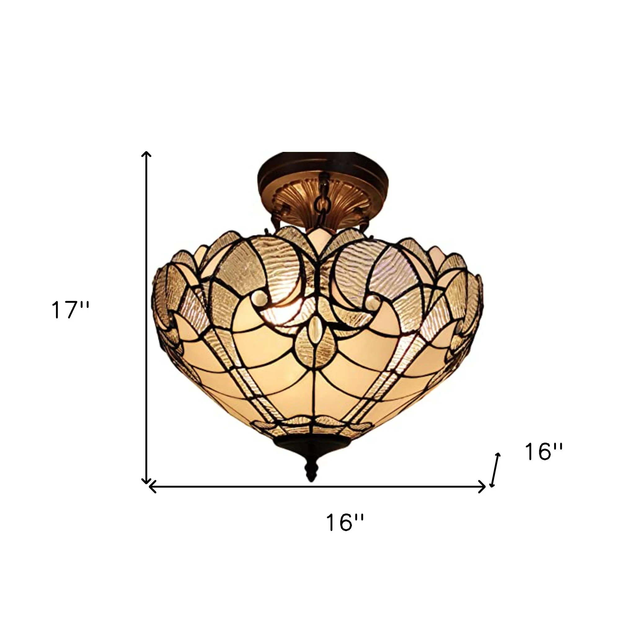 Yellow and Brown Two Light Tiffany Style Semi Flush Dimmable Ceiling Light By Homeroots - Image 5