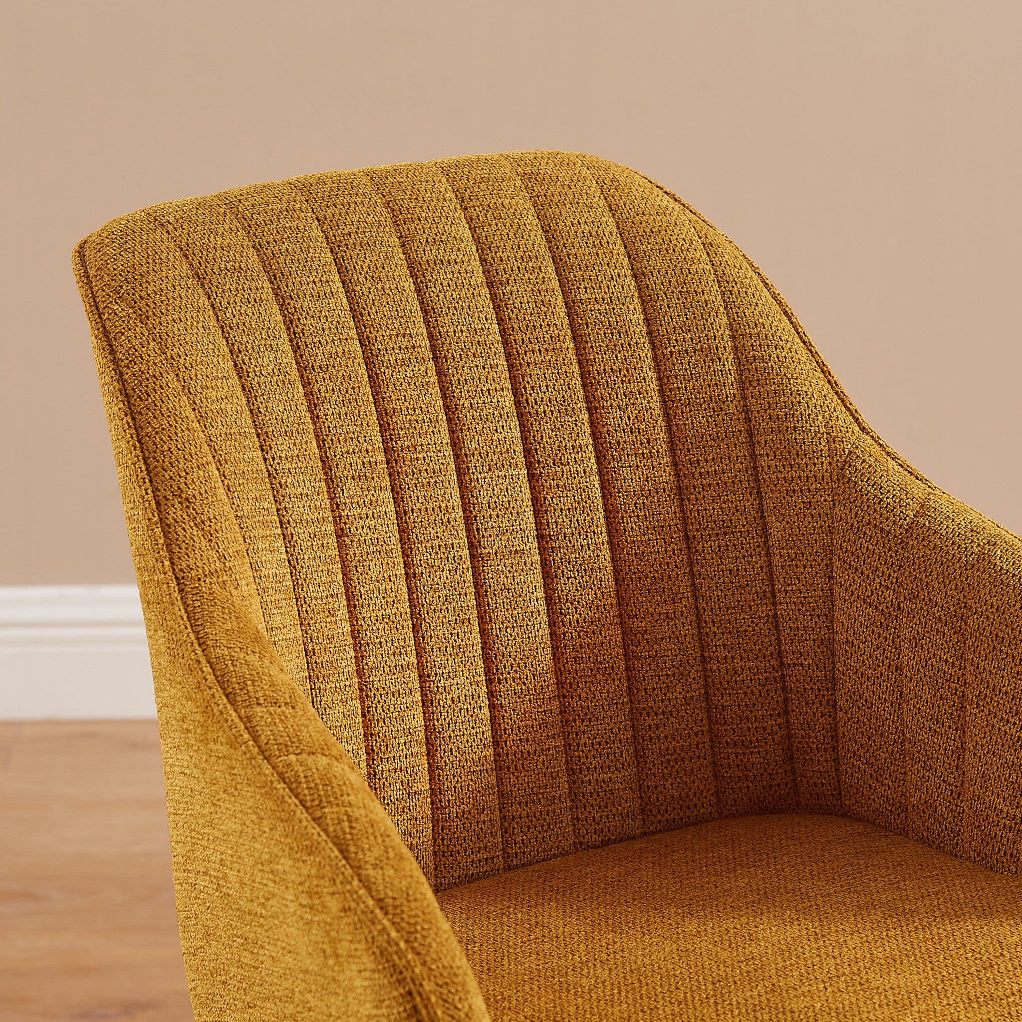 Yellow And Natural Fabric And Wood Swivel Arm Chair By Homeroots - Image 2