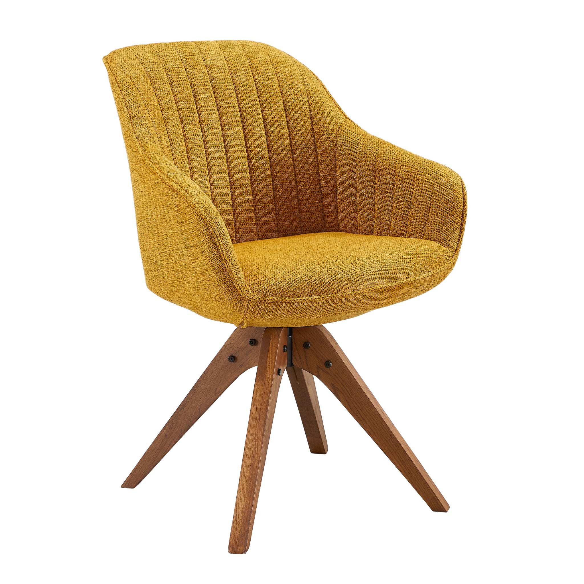 Yellow And Natural Fabric And Wood Swivel Arm Chair By Homeroots - Image 3
