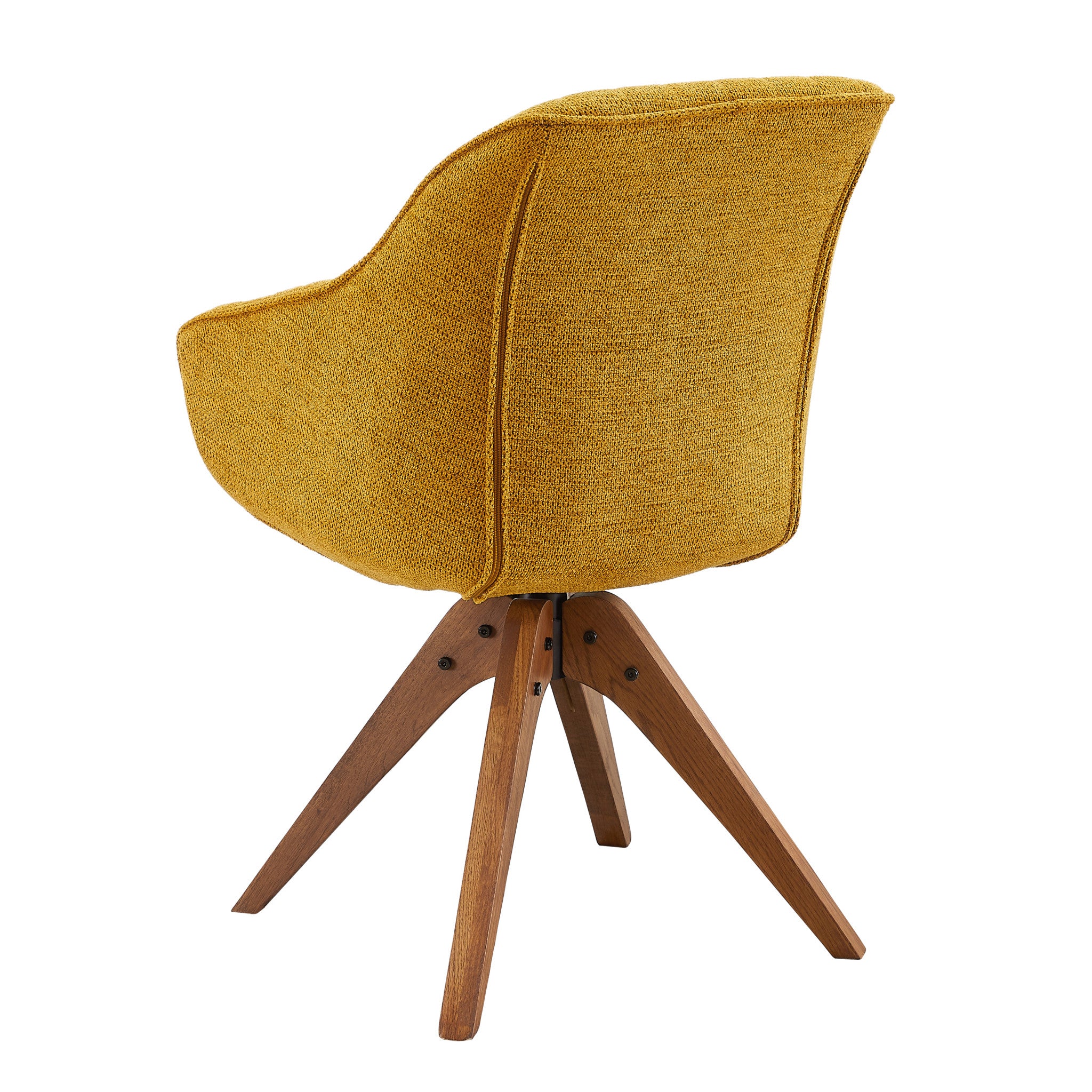 Yellow And Natural Fabric And Wood Swivel Arm Chair By Homeroots - Image 4