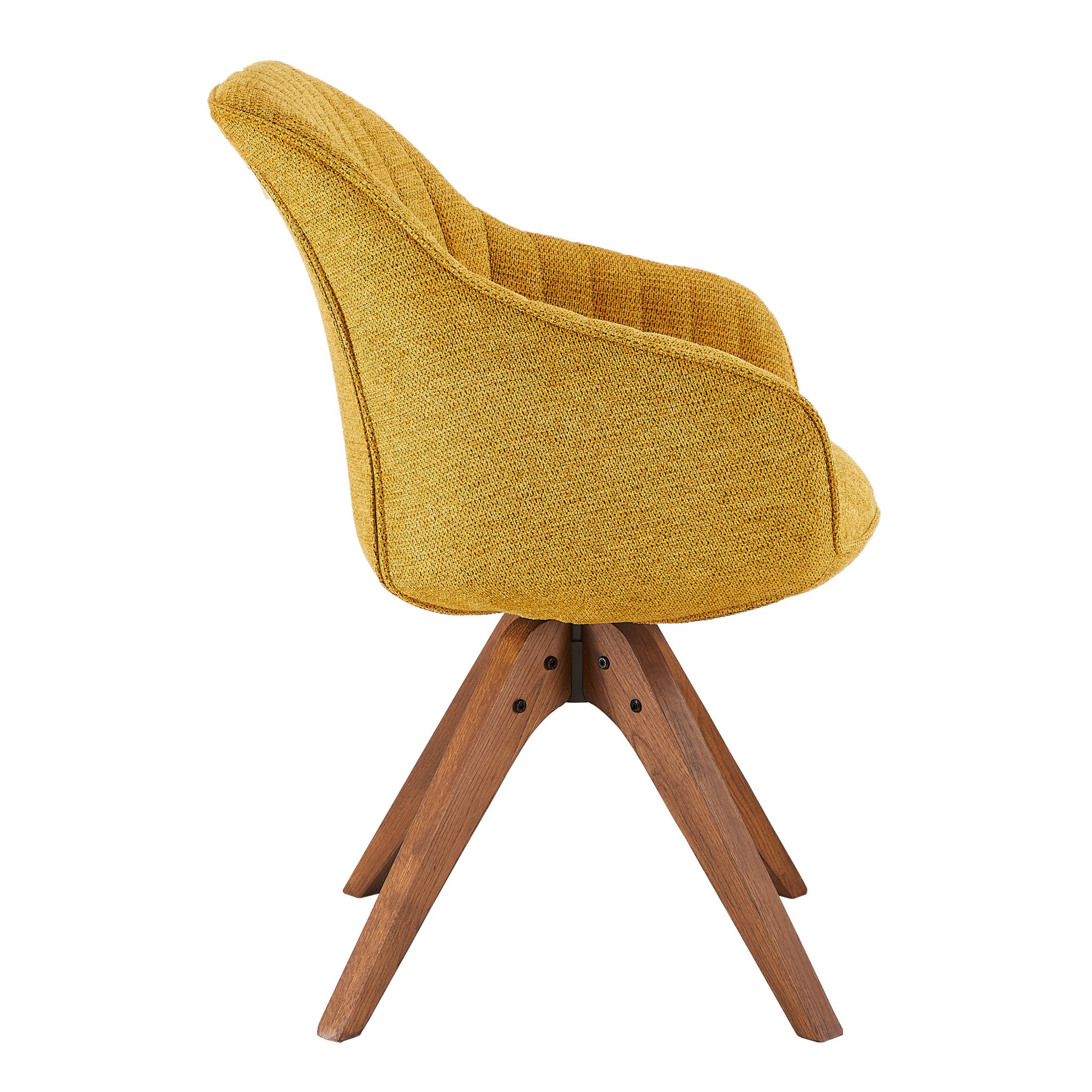 Yellow And Natural Fabric And Wood Swivel Arm Chair By Homeroots - Image 5
