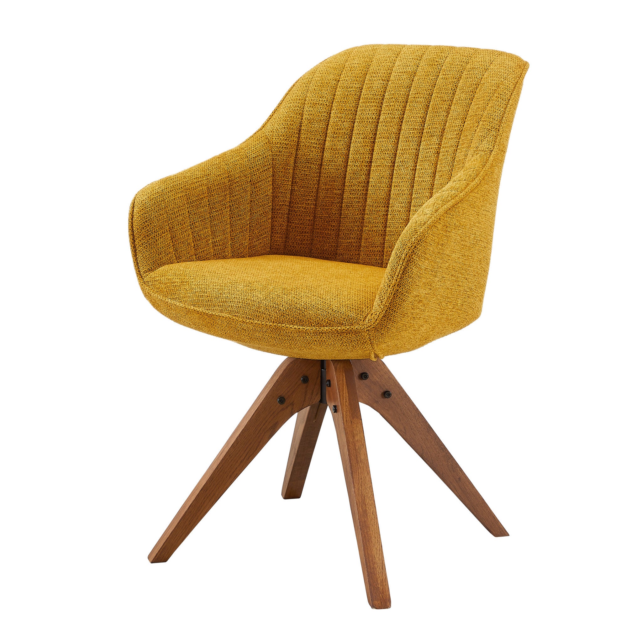 Yellow And Natural Fabric And Wood Swivel Arm Chair By Homeroots - Image 7
