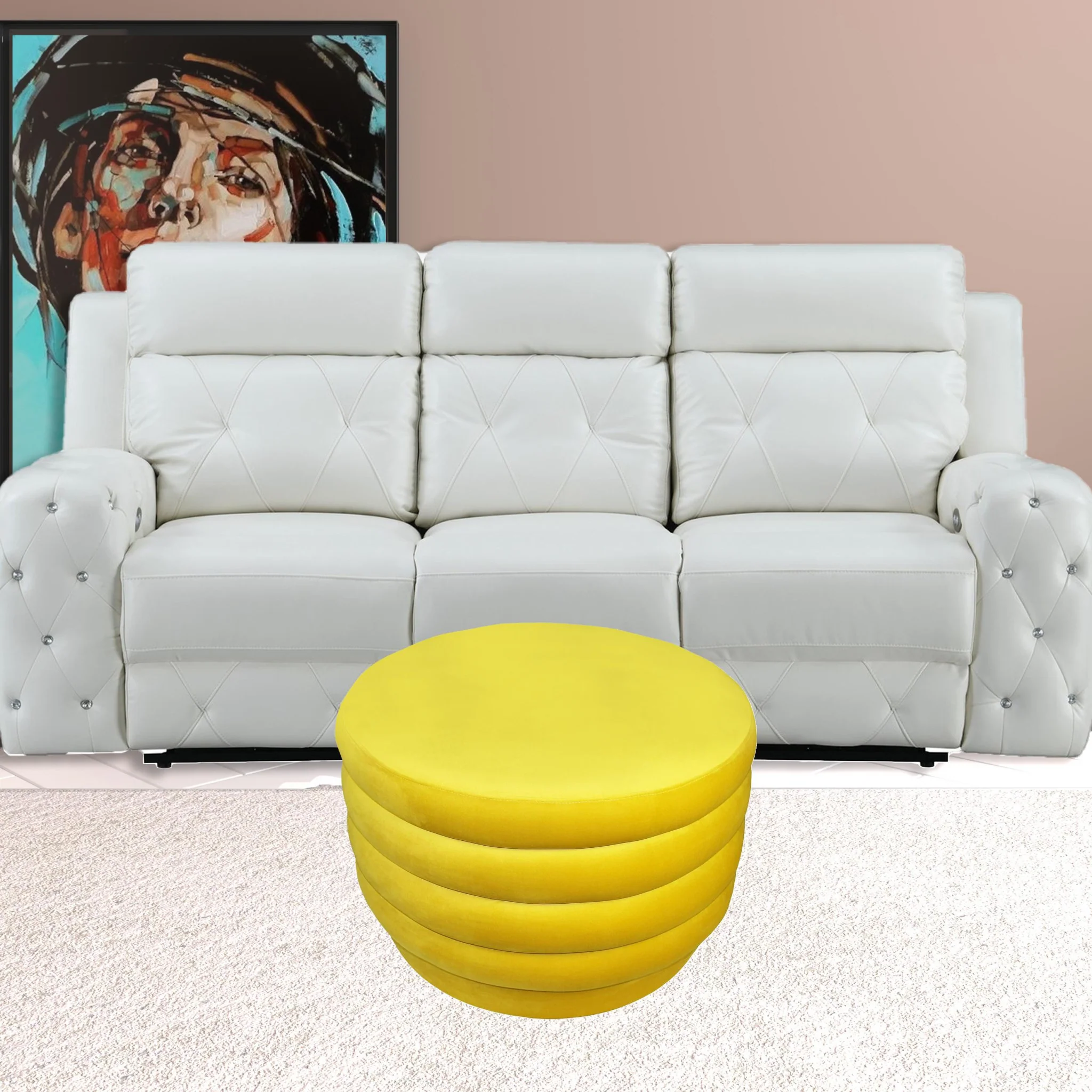 Yellow Velvet Tufted Round Cocktail Ottoman By Homeroots - Image 2