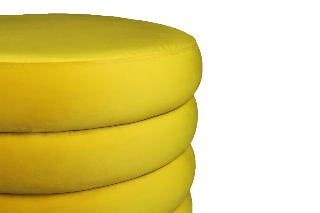 Yellow Velvet Tufted Round Cocktail Ottoman By Homeroots - Image 3