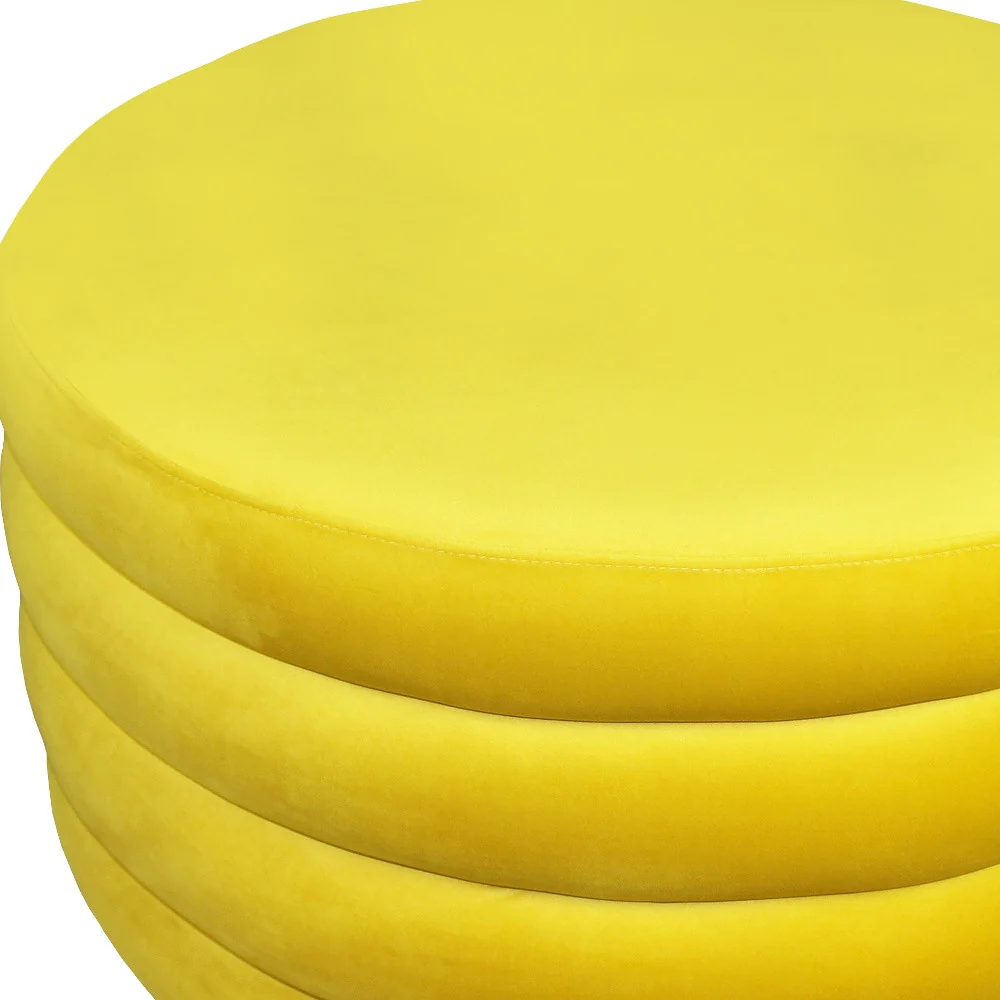 Yellow Velvet Tufted Round Cocktail Ottoman By Homeroots - Image 4