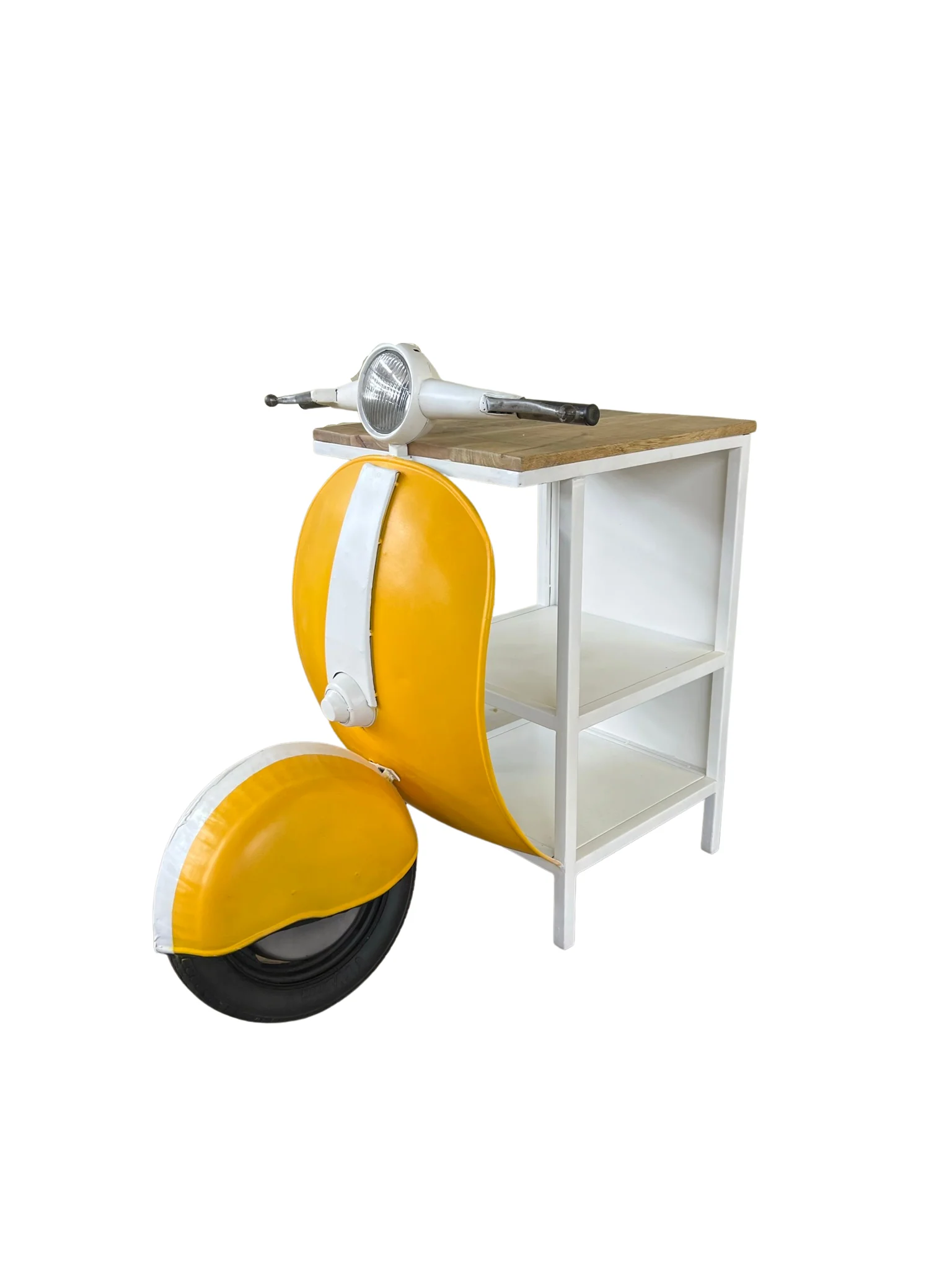 Yellow Wood And Metal Mini Scooter End or Side Table By Homeroots - Image 2
