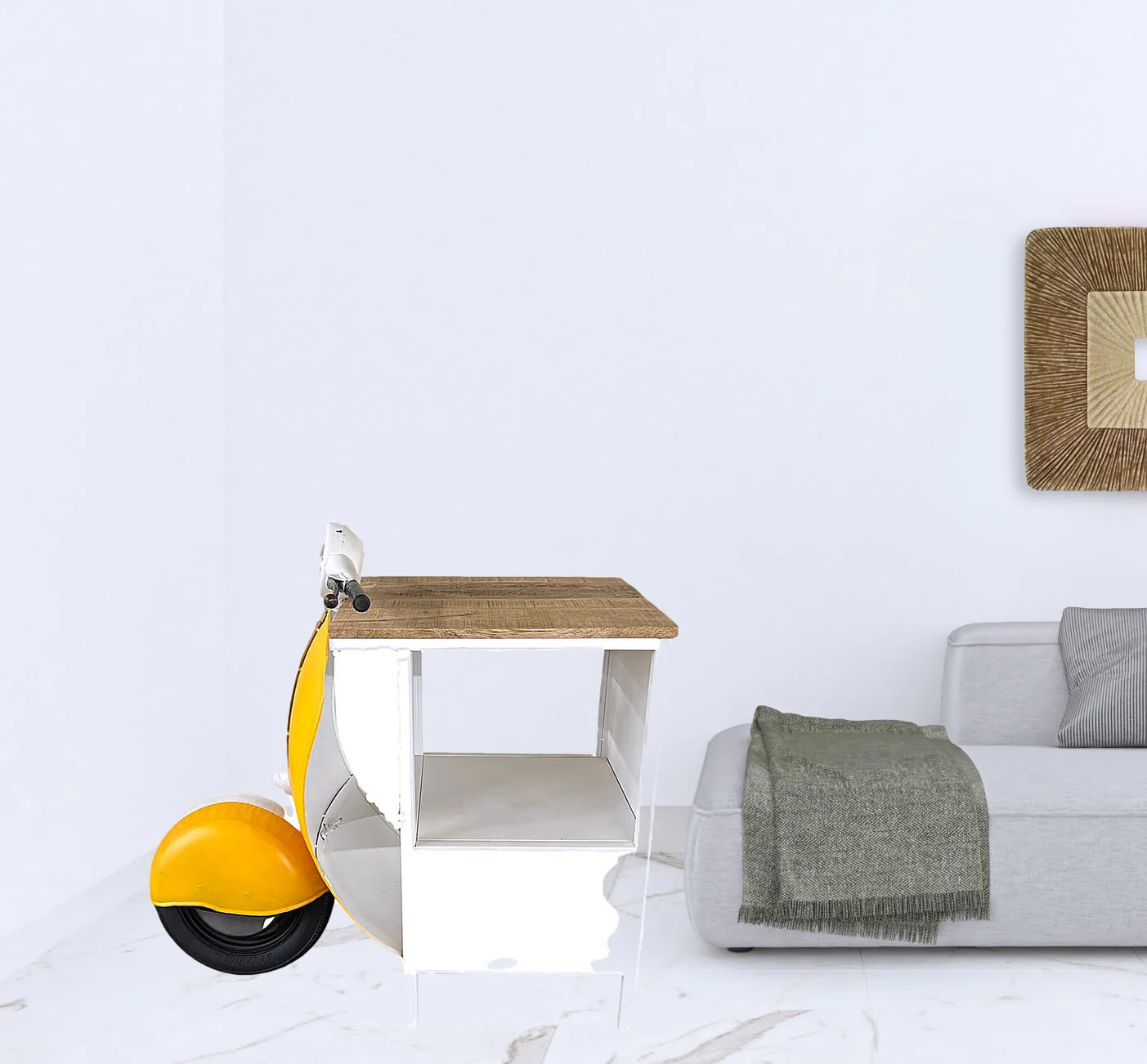 Yellow Wood And Metal Mini Scooter End or Side Table By Homeroots - Image 3