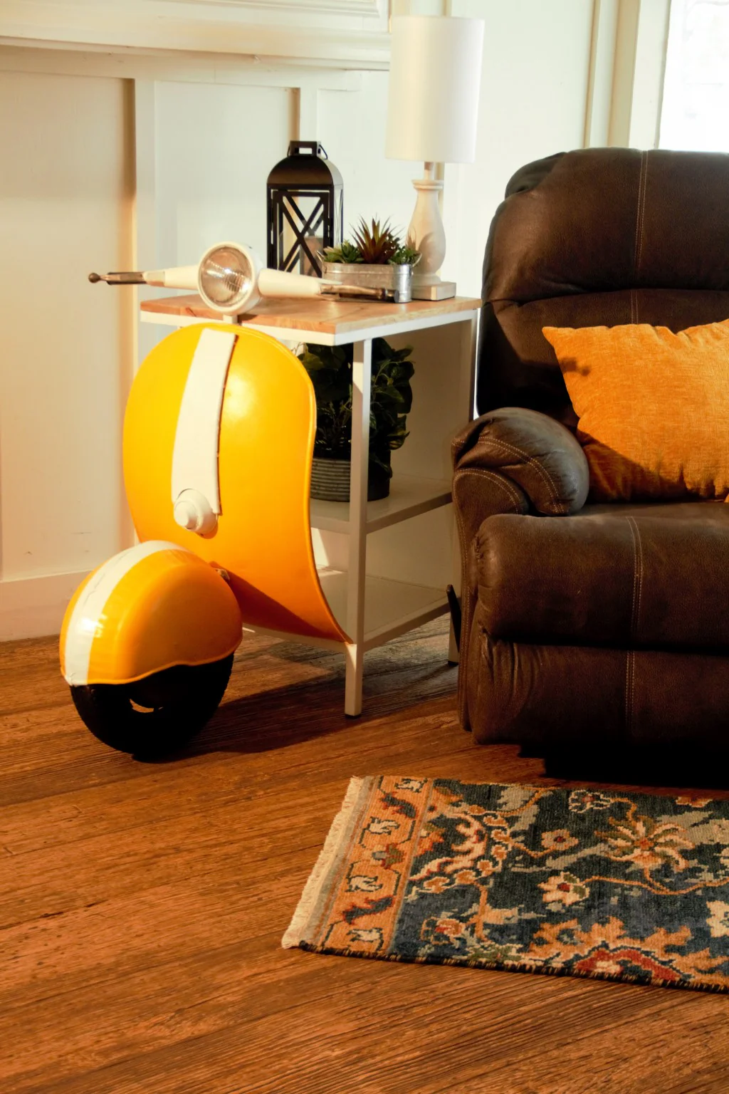 Yellow Wood And Metal Mini Scooter End or Side Table By Homeroots - Image 4