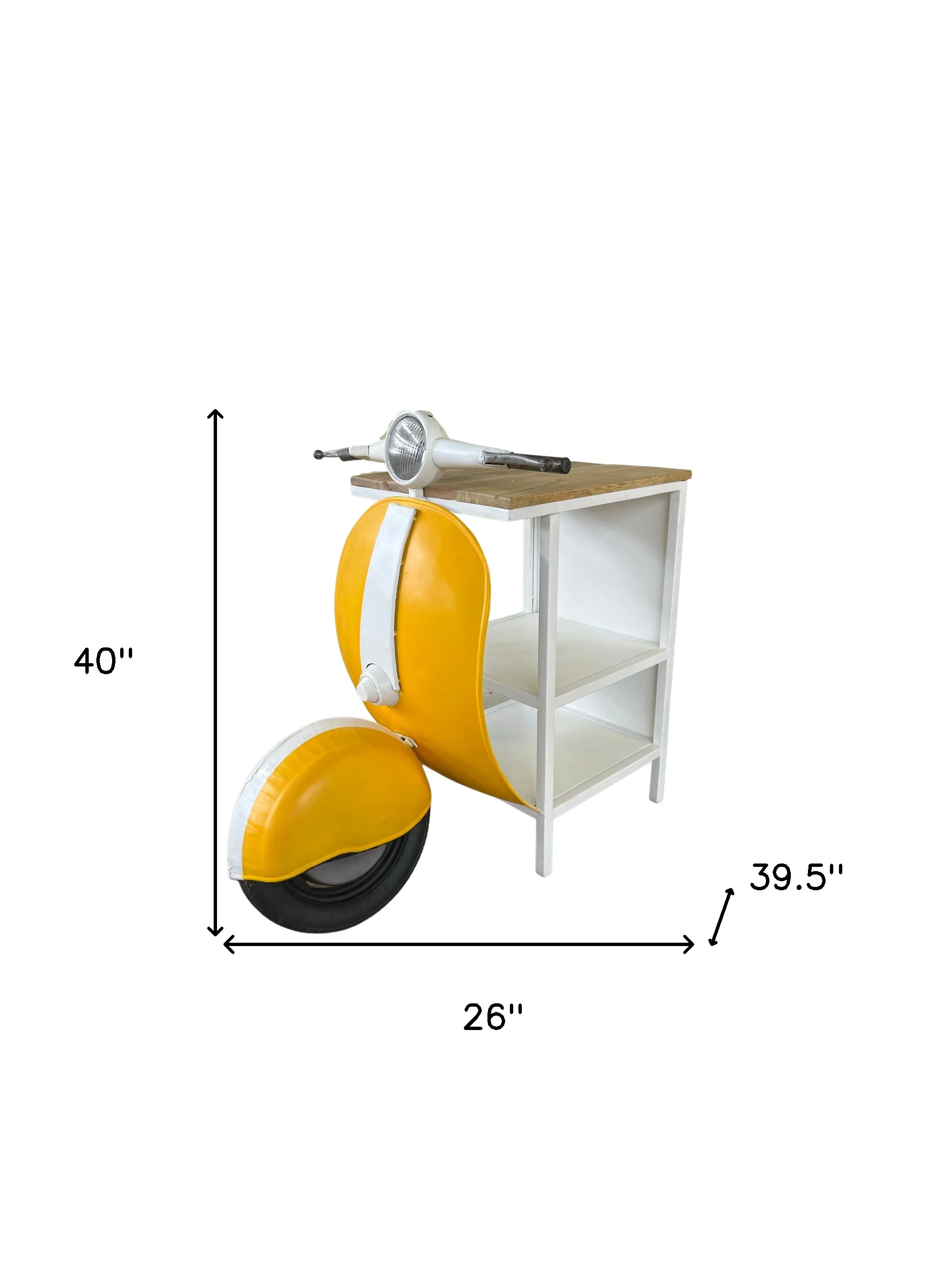 Yellow Wood And Metal Mini Scooter End or Side Table By Homeroots - Image 5