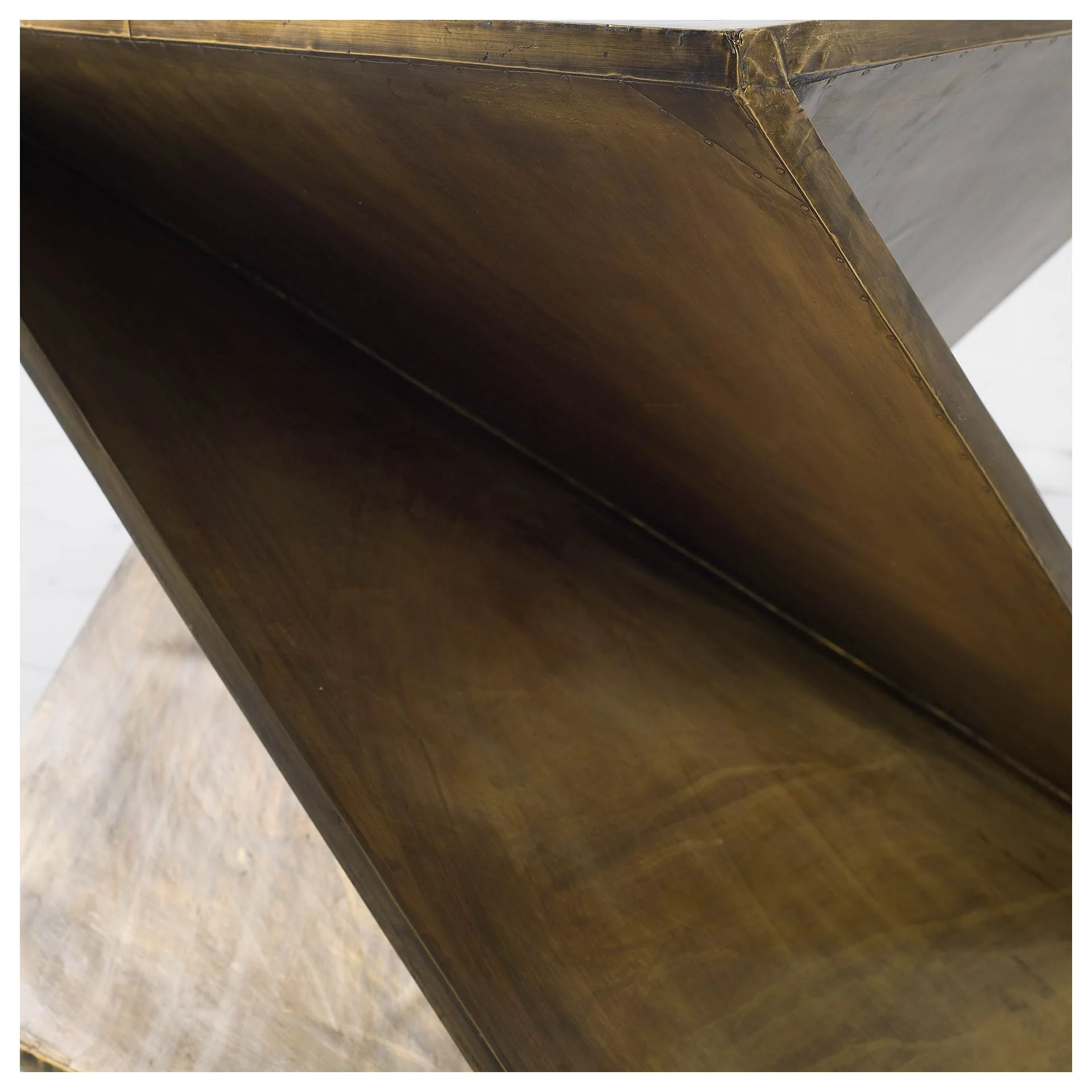 Z-Shaped Brass-Clad Wooden Accent Table By Homeroots - Image 3