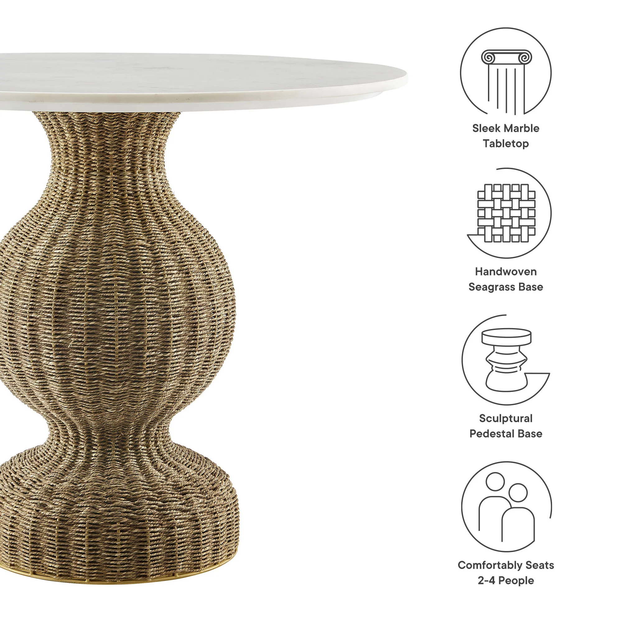 Zale 36" Marble and Seagrass Dining Table by Modway - Image 9