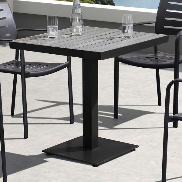 Zander Outdoor Patio Dining Table in Grey Finished Cast Aluminum with Wood Top By Armen Living - Image 2