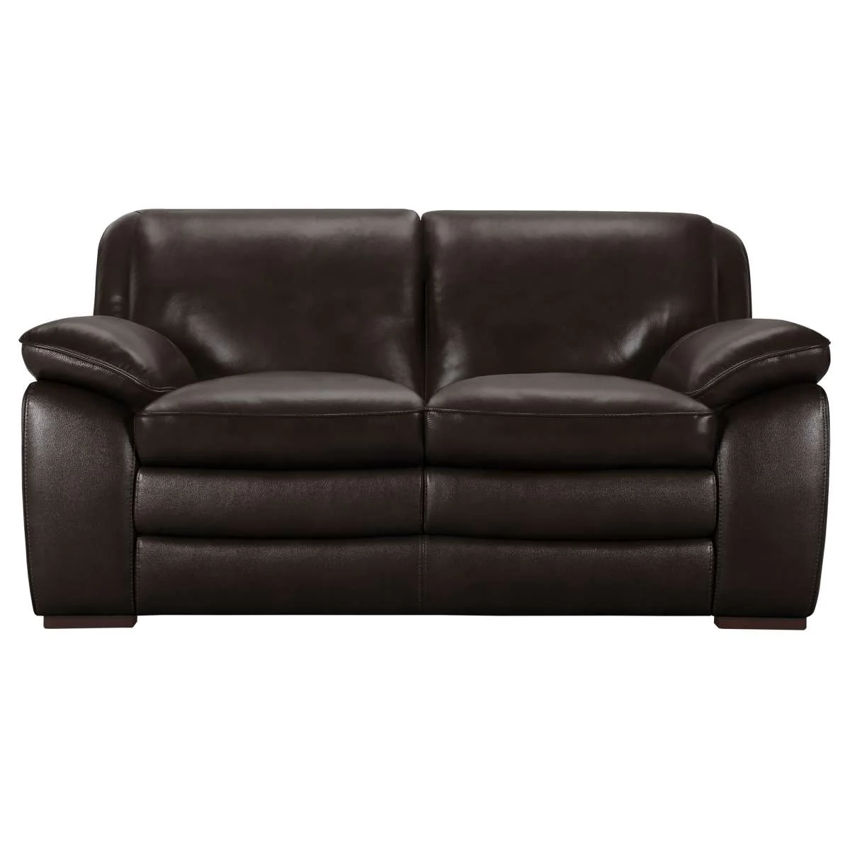 Zanna Contemporary Loveseat in Genuine Dark Brown Leather with Brown Wood Legs By Armen Living - Image 2