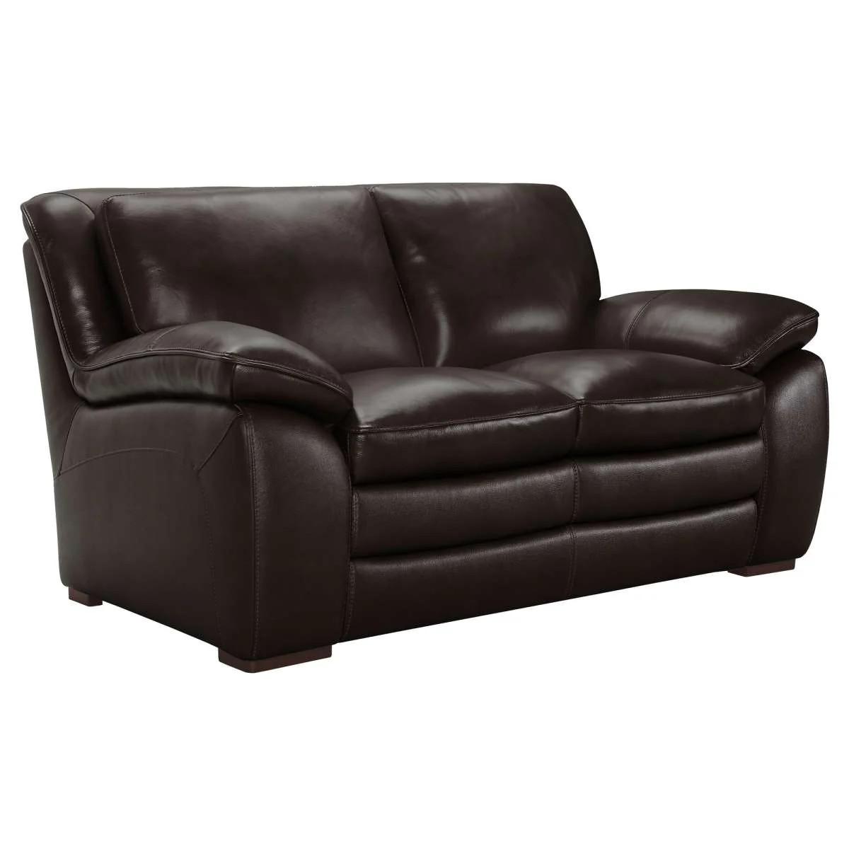 Zanna Contemporary Loveseat in Genuine Dark Brown Leather with Brown Wood Legs By Armen Living - Image 3