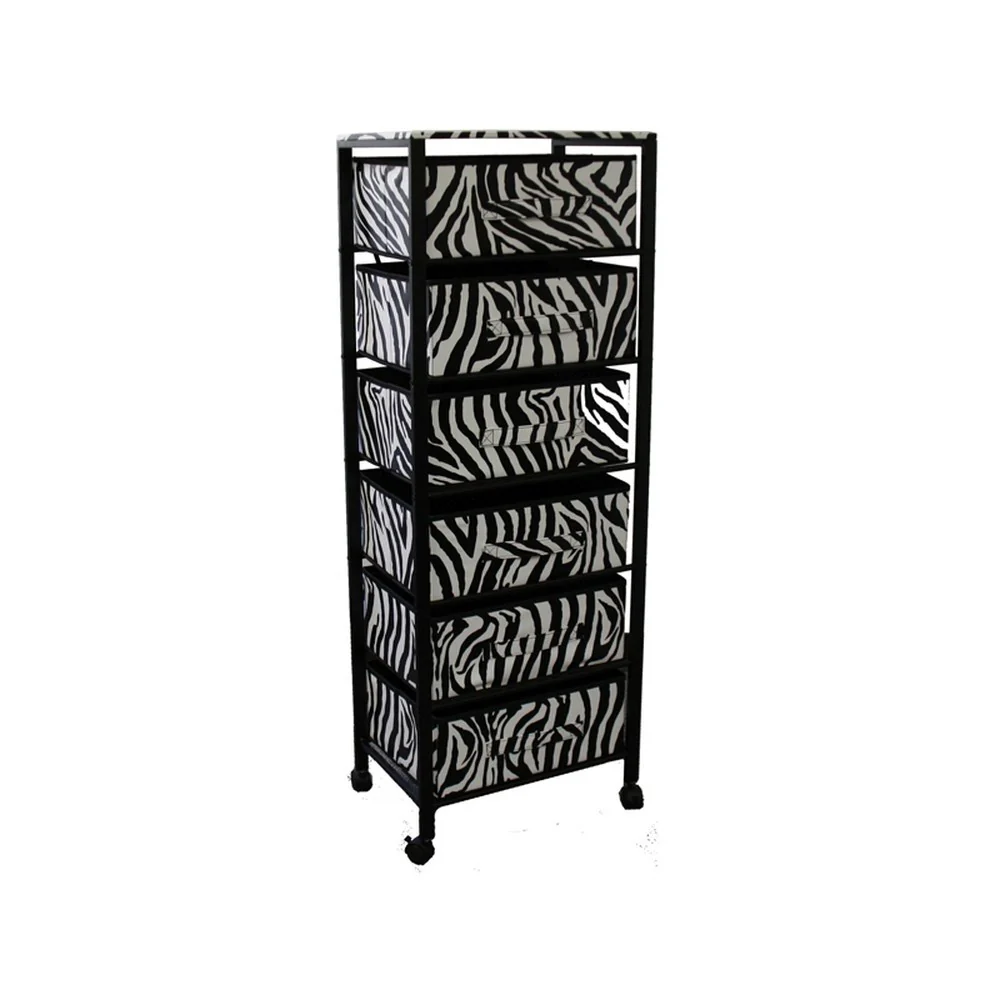 Zebra Black and White Rolling Six Drawer Tower Organizer By Homeroots - Image 3