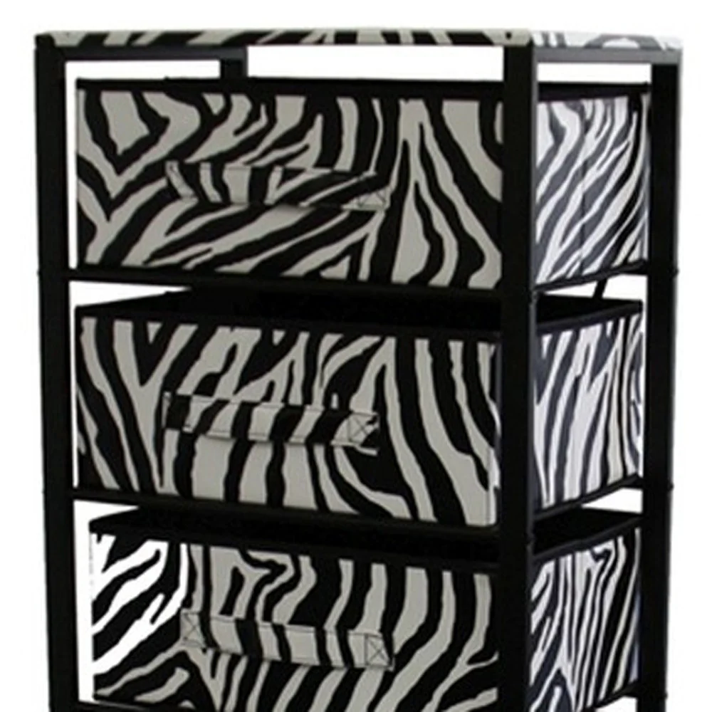 Zebra Black and White Rolling Six Drawer Tower Organizer By Homeroots - Image 4
