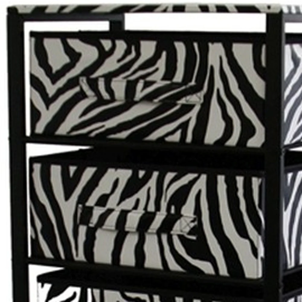 Zebra Black and White Rolling Six Drawer Tower Organizer By Homeroots - Image 5