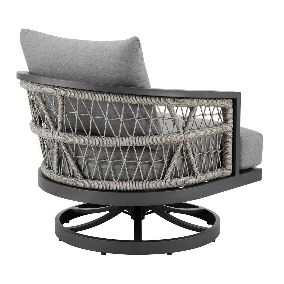 Zella Outdoor Patio 3 Piece Swivel Seating Set in Aluminum with Light Gray Rope and Cushions By Armen Living - Image 3