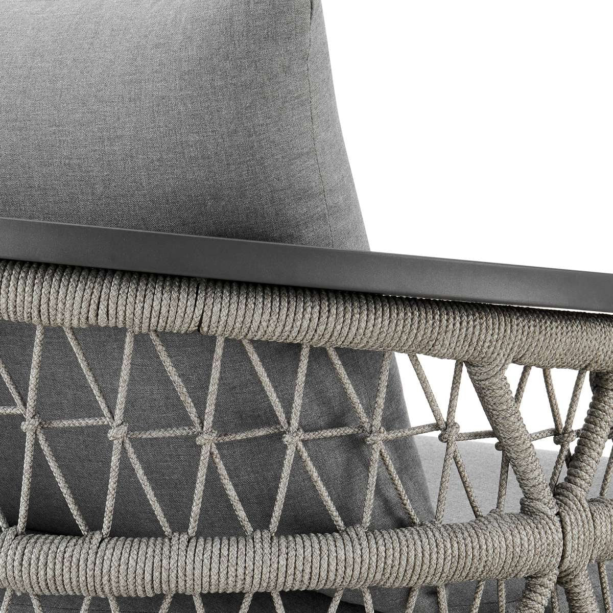 Zella Outdoor Patio 3 Piece Swivel Seating Set in Aluminum with Light Gray Rope and Cushions By Armen Living - Image 5