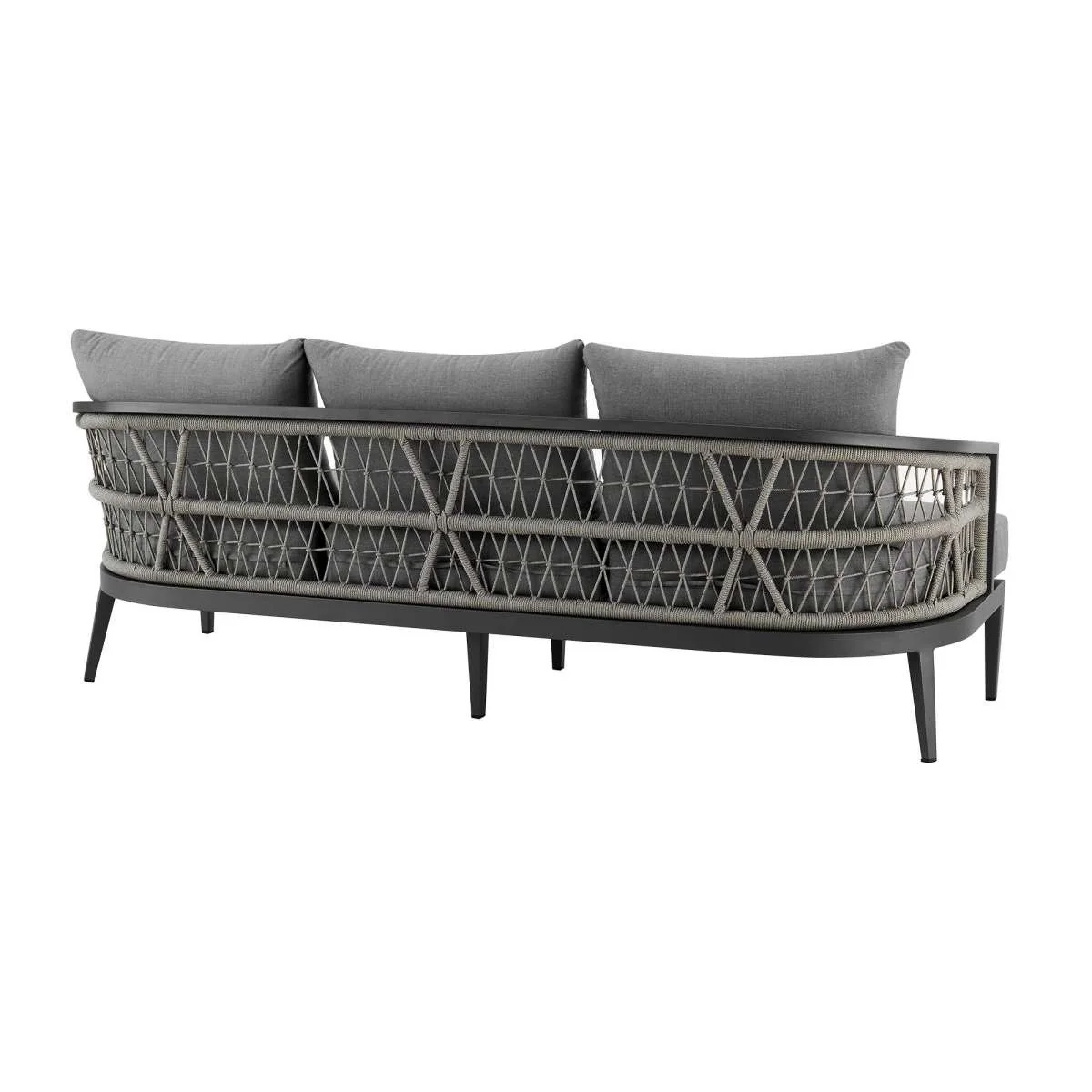 Zella Outdoor Patio 4 Piece Conversation Set in Aluminum with Light Gray Rope and Cushions By Armen Living - Image 3