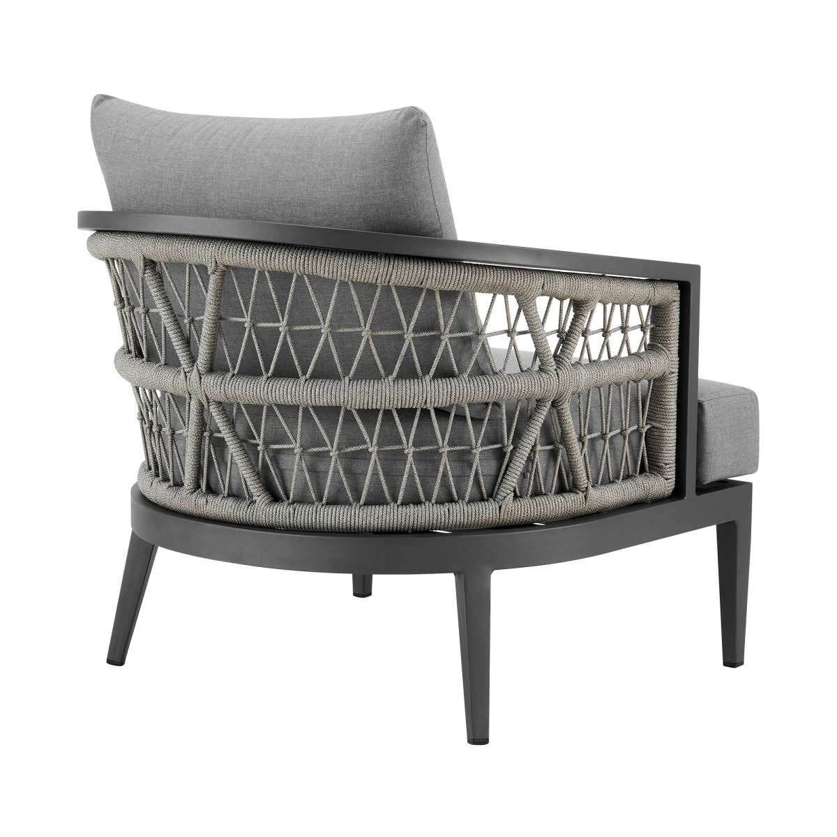 Zella Outdoor Patio 4 Piece Conversation Set in Aluminum with Light Gray Rope and Cushions By Armen Living - Image 4