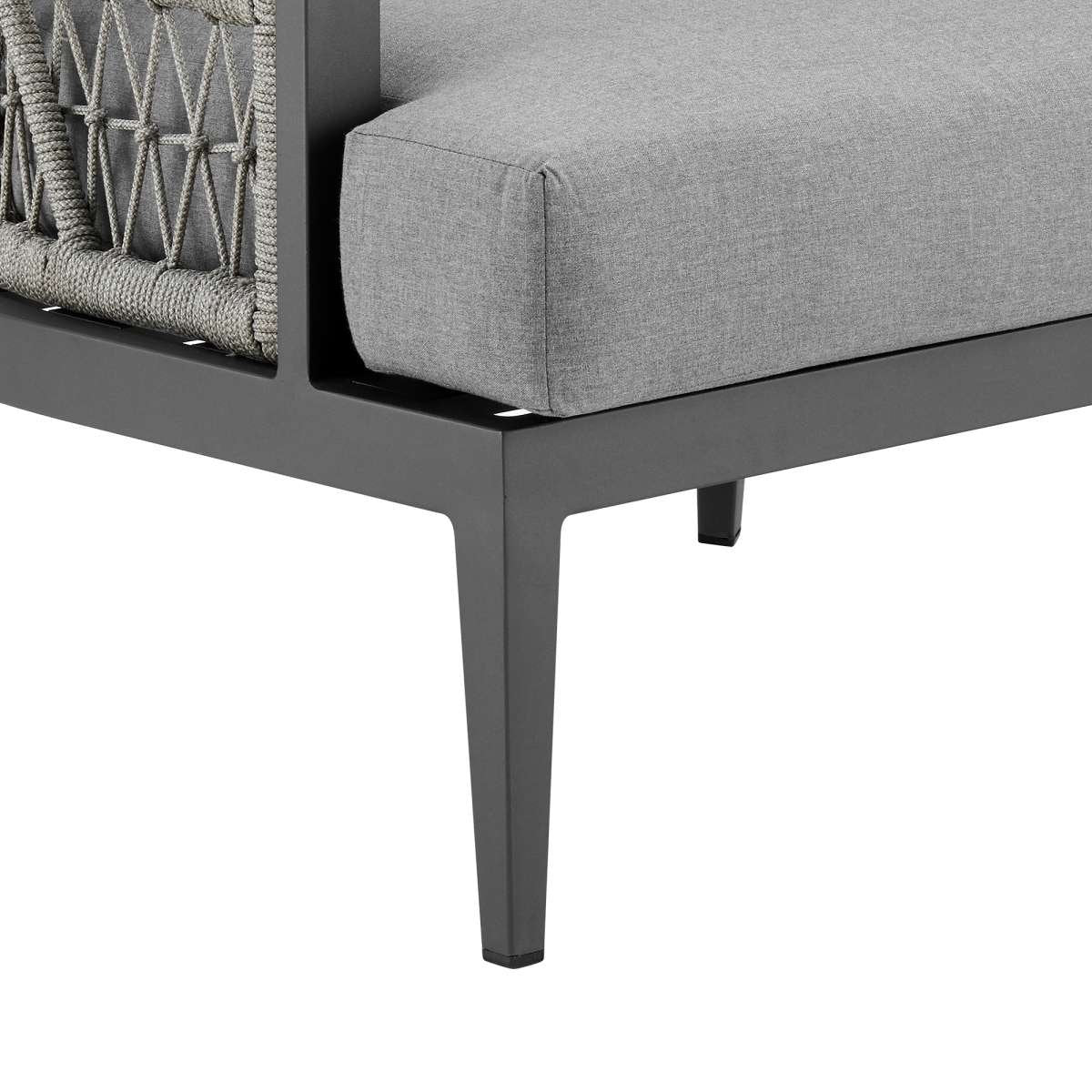 Zella Outdoor Patio 4 Piece Conversation Set in Aluminum with Light Gray Rope and Cushions By Armen Living - Image 7