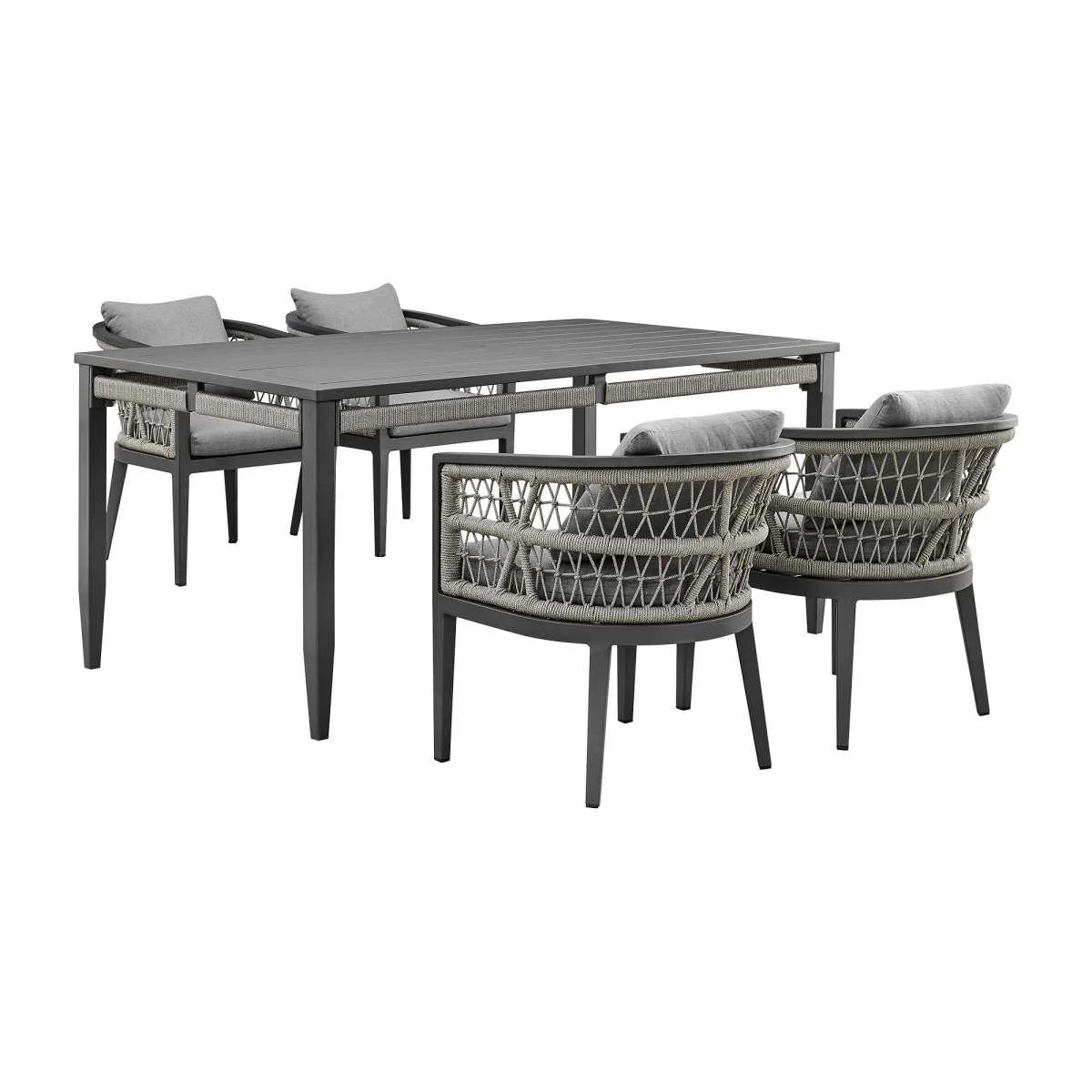 Zella Outdoor Patio 5 Piece Dining Set in Aluminum with Light Gray Rope and Cushions By Armen Living - Image 2
