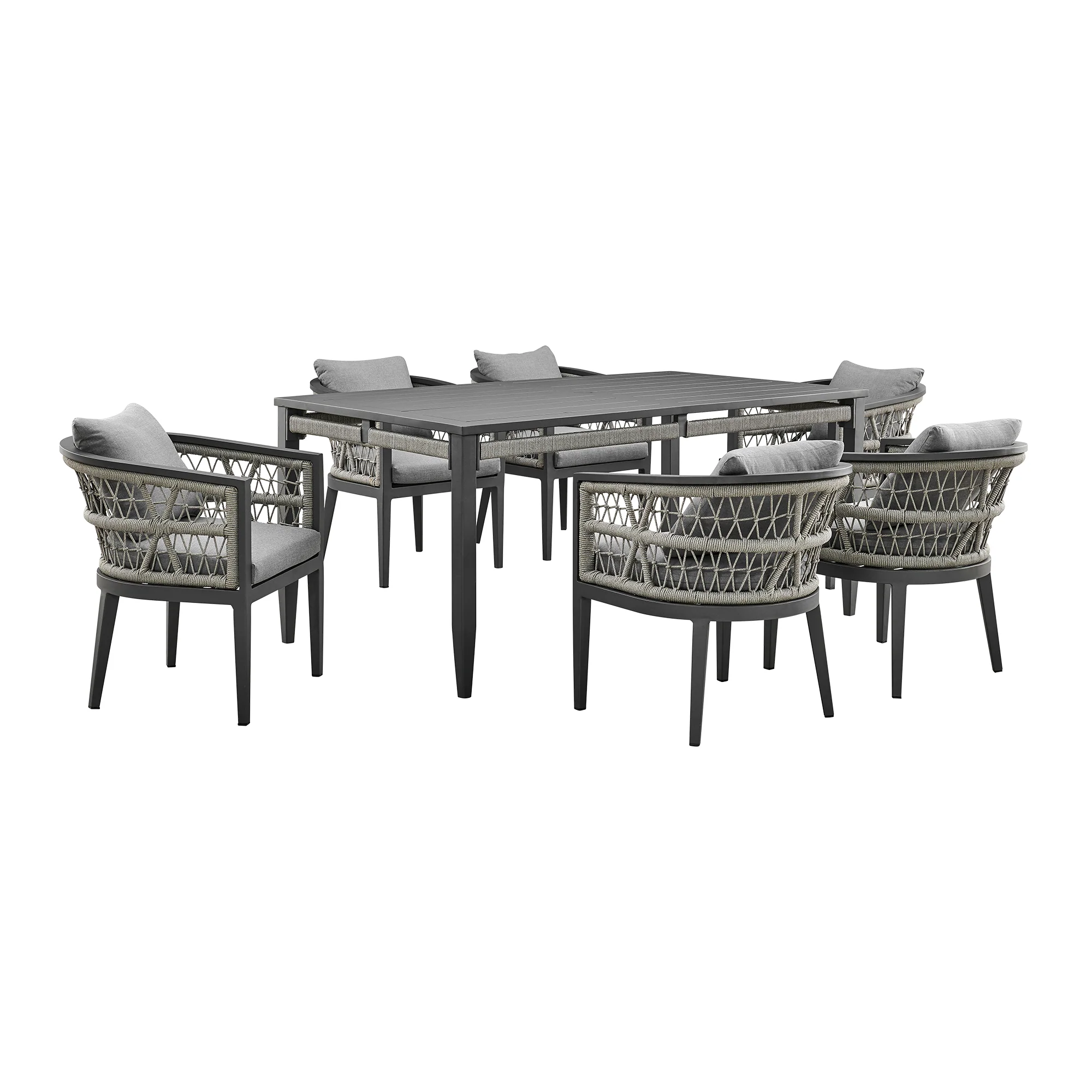 Zella Outdoor Patio 7 Piece Dining Set in Aluminum with Light Gray Rope and Cushions By Armen Living - Image 2