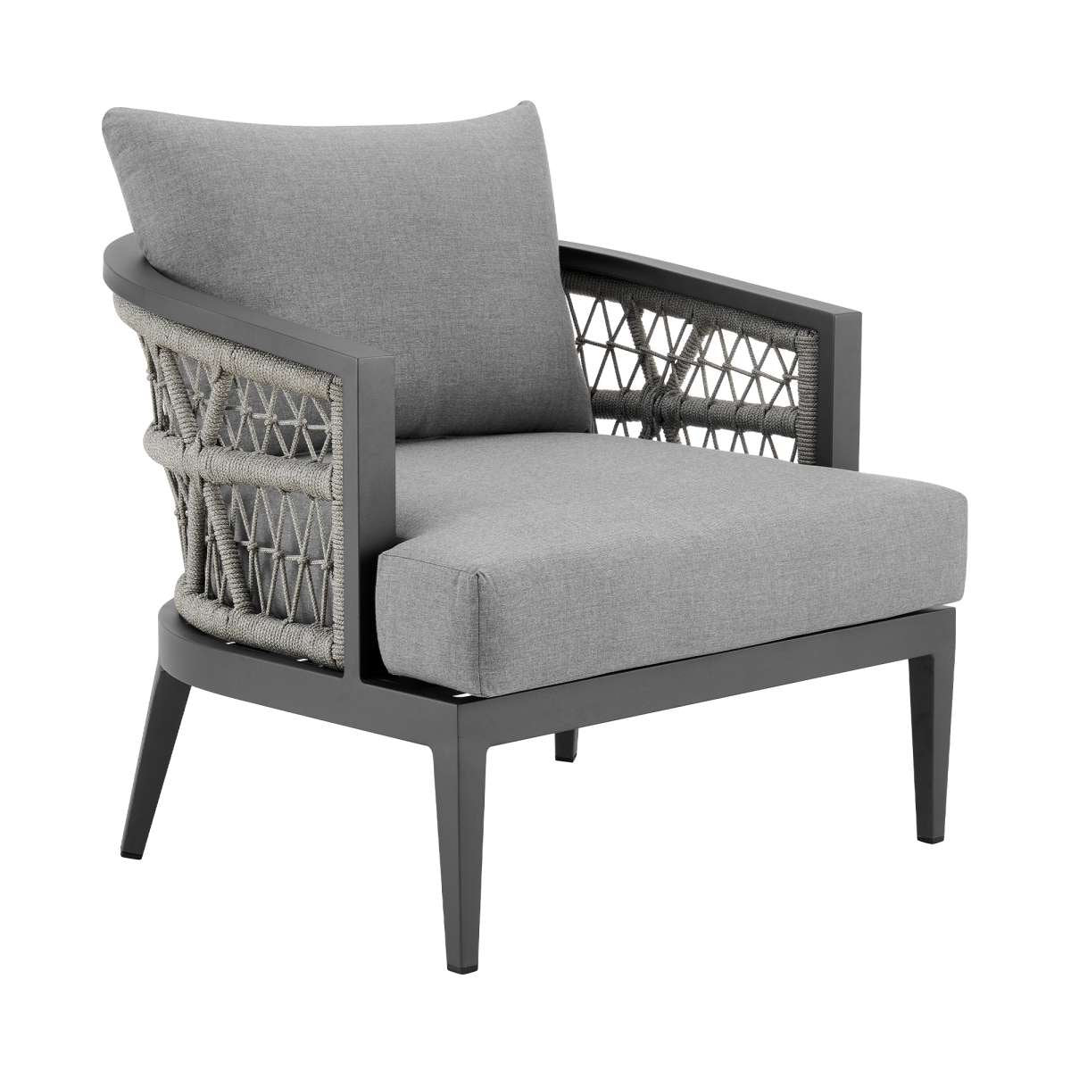 Zella Outdoor Patio Armchair in Aluminum with Light Gray Rope and Earl Gray Cushions By Armen Living - Image 3
